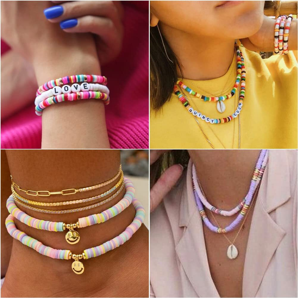 Golray 3800 Pieces Flat Round Polymer Clay Spacer Beads For Making Of Jewelry Bracelets Necklace Earring Diy Craft Kit With Pendant And Jump Rings (6Mm 18 Colors Beads)
