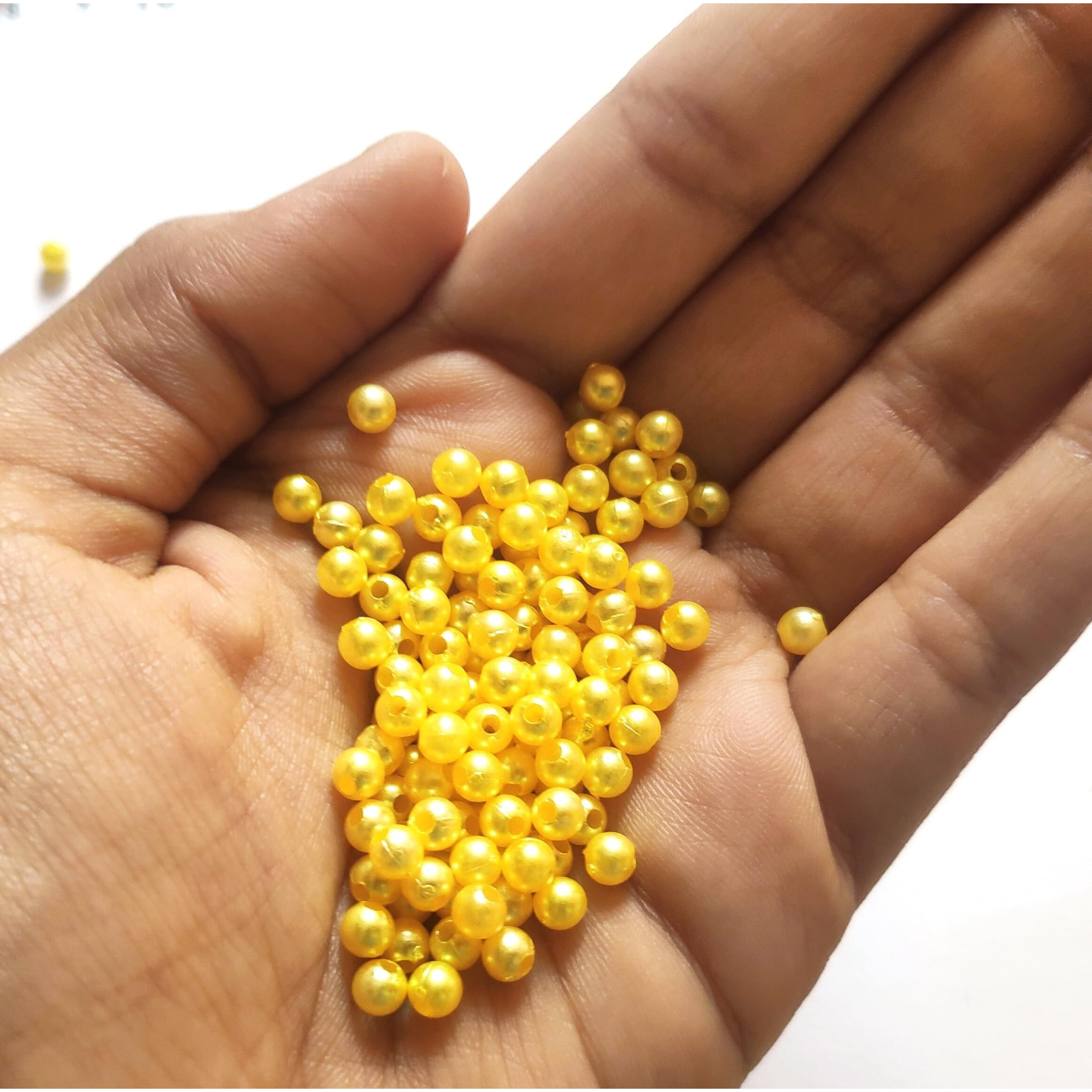 Gosetget 1500 Beads Yellow Round Multi Color Pearl/Moti Beads For Jewelry Making (4Mm-Yellow)