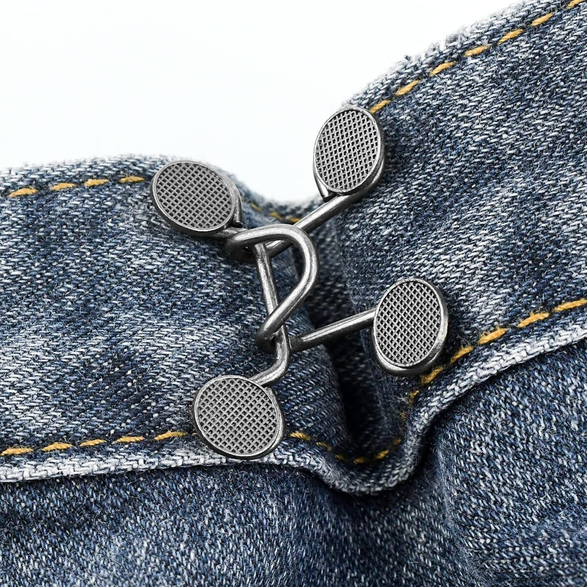 Kawn 4Pcs Pant Waist Tightener, Adjustable Waist Buckle Set, Extra Button For Jeans To Make Tighter, Instant Jeans Button Pins For Pants Jeans Skirts, No Sewing Required (Black)