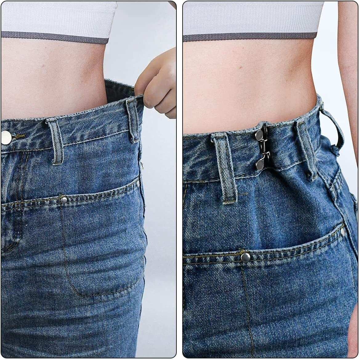 Kawn 4Pcs Pant Waist Tightener, Adjustable Waist Buckle Set, Extra Button For Jeans To Make Tighter, Instant Jeans Button Pins For Pants Jeans Skirts, No Sewing Required (Black)