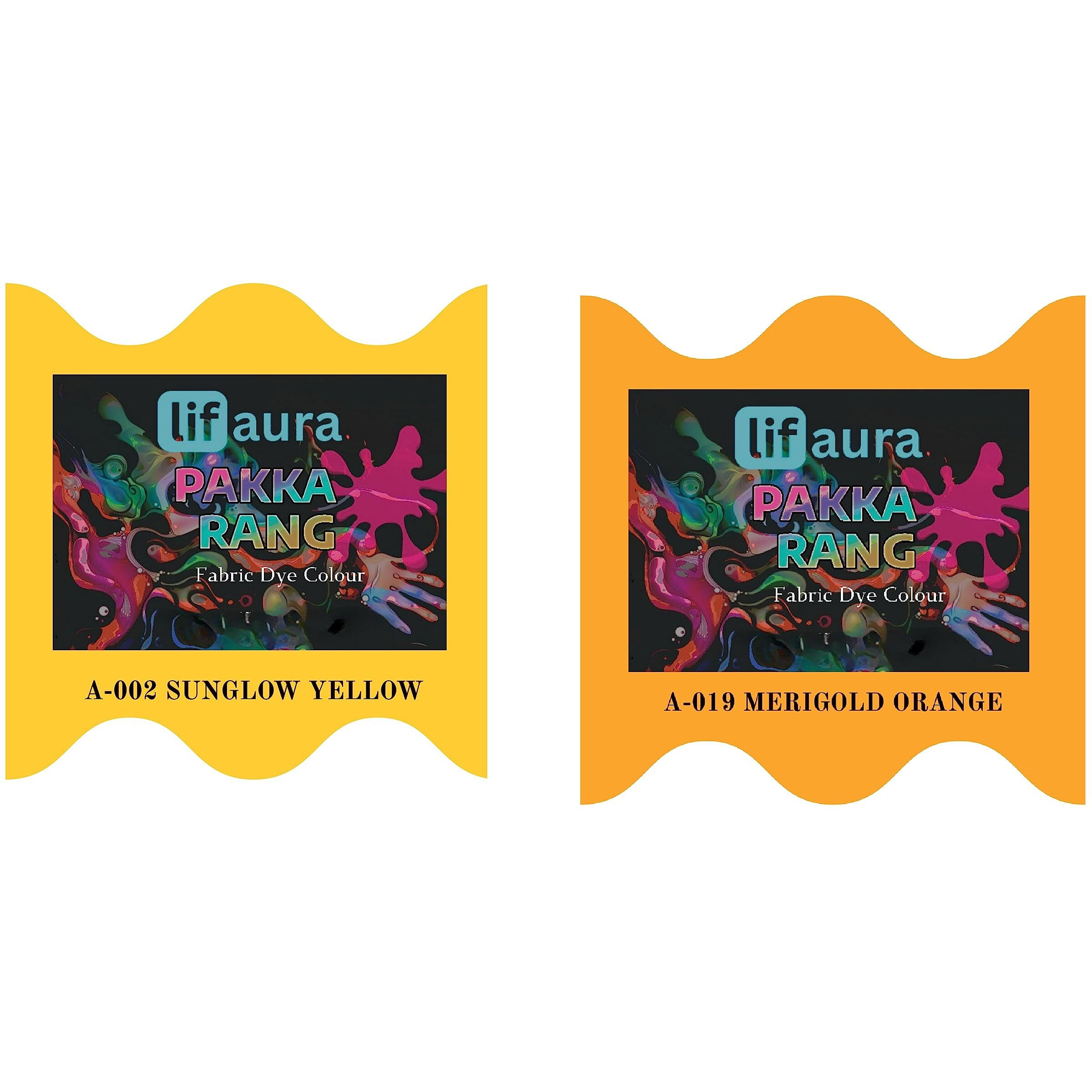 Prokart Lifaura Pakka Rang Fabric Permanent Dye Color Kit Pack Of 6 Sachets (5G Each 30G Pack) With 30G Dyfixershadea-002 Golden Yellow02 & Sun Orange19 Each Color 3 Sachets