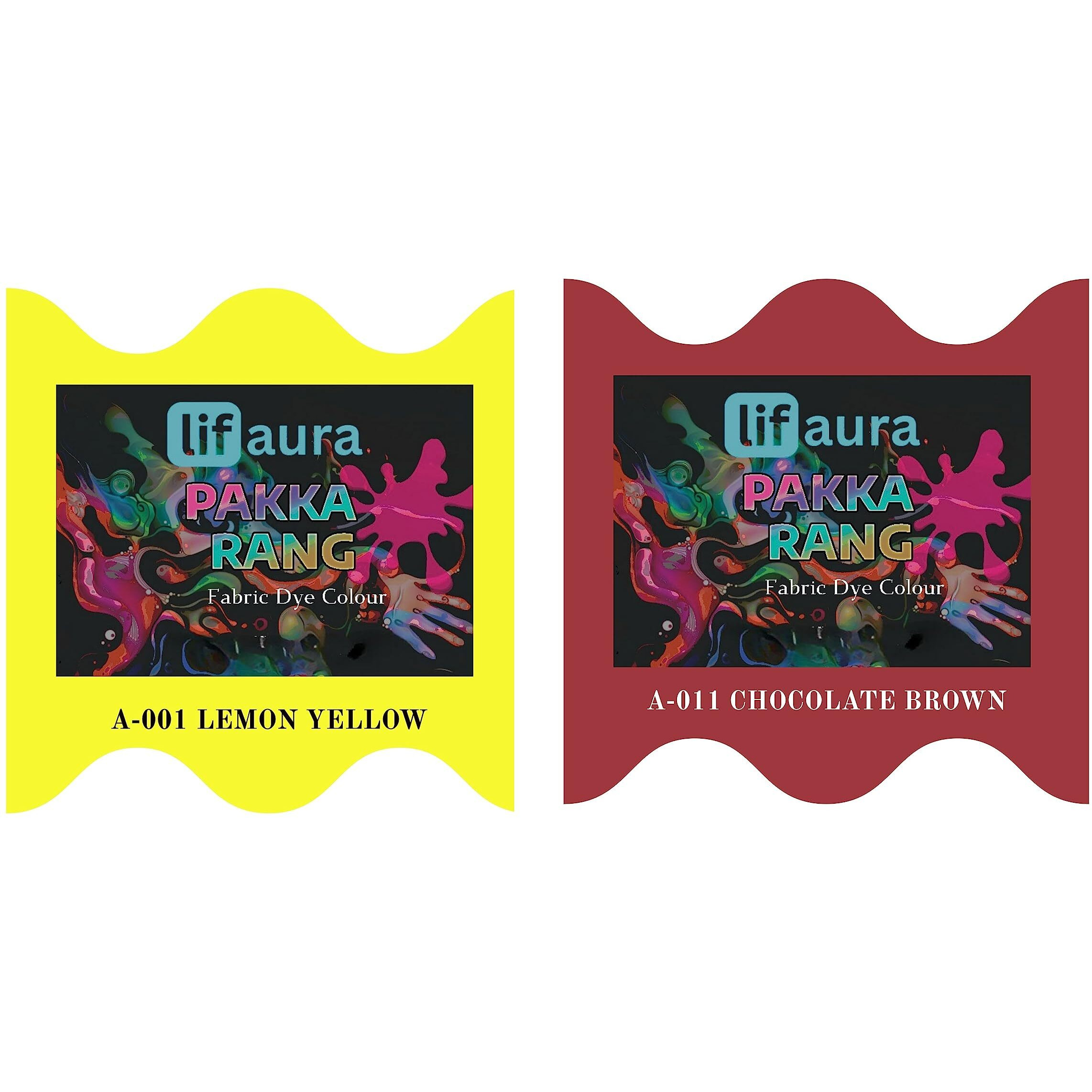 Prokart Lifaura Pakka Rang Fabric Permanent Dye Color Kit Pack Of 6 Sachets (5G Each 30G Pack) With 30G Dyfixershadea-001 Lemon Yellow01 & Brown11 Each Color 3 Sachets