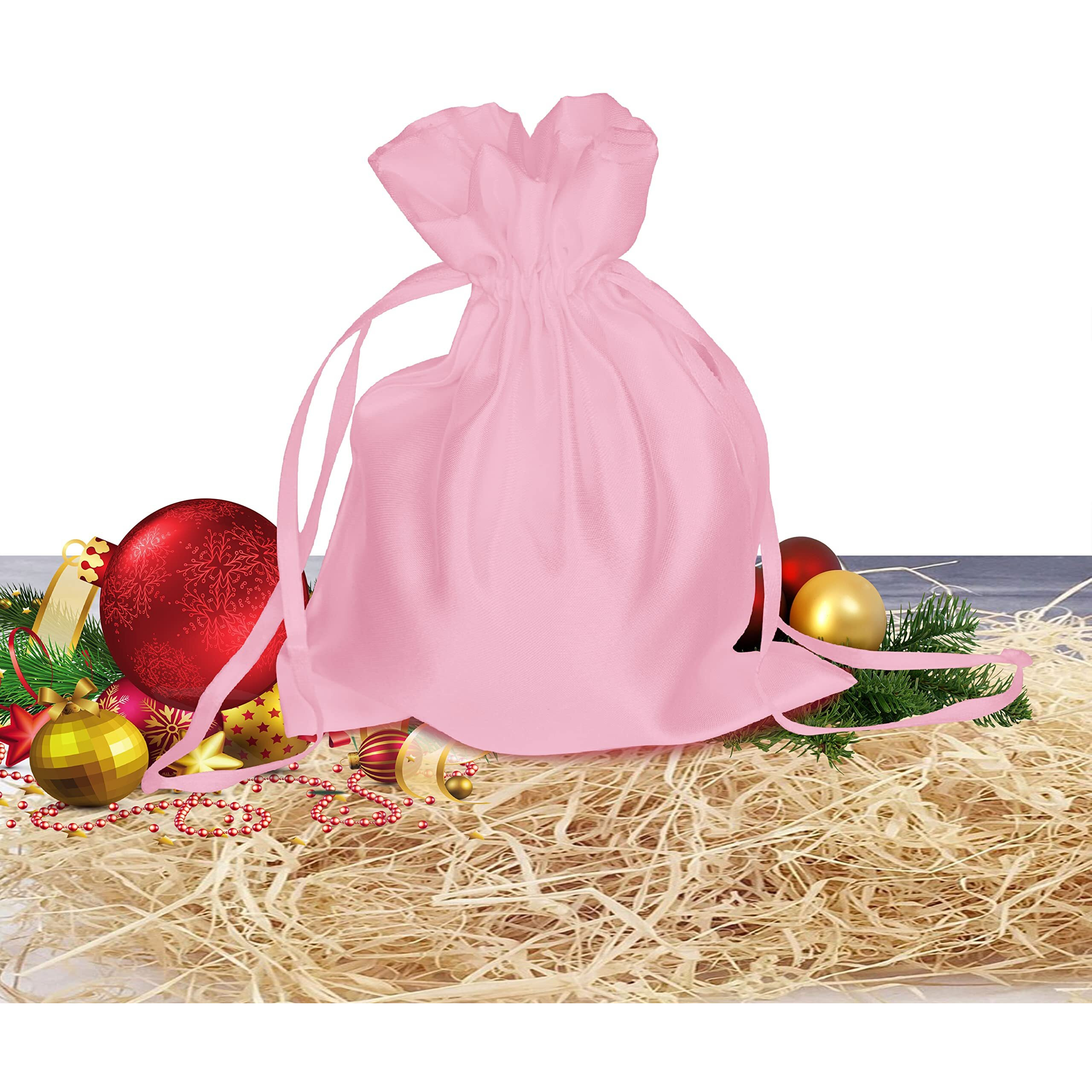 Pure Source India Metallic Satin Mix (13 * 16 Cm) Organza Potli Bags Pouch Best Gift Item - Pink (Set Of 12)