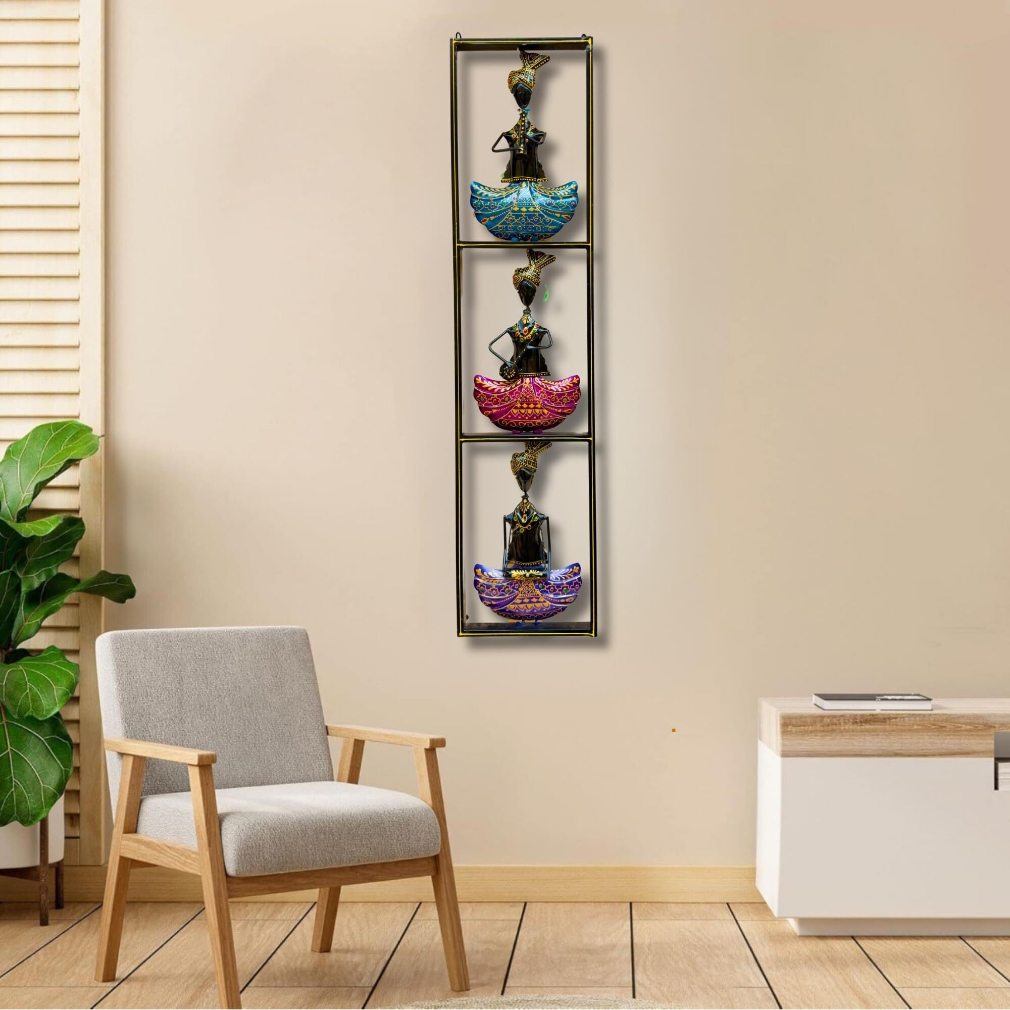 Rsn Metal Wall Decor Rajasthani 3 Musicians Wall Art/Wall Hanging For Living Room/Bedroom Size-40 X9.25 Inch