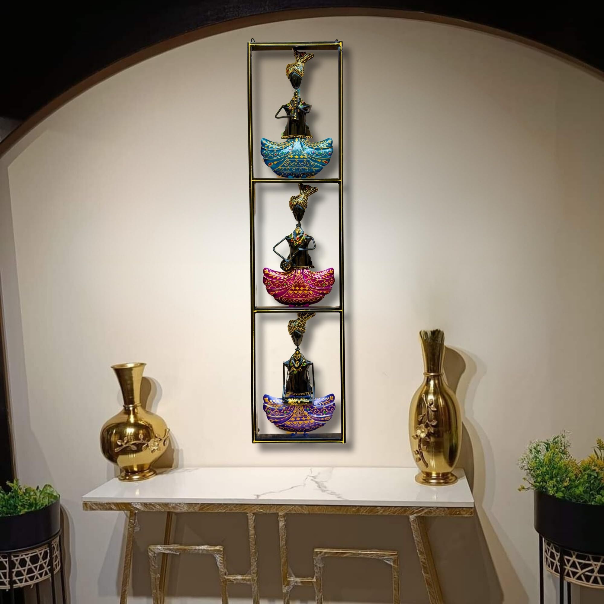 Rsn Metal Wall Decor Rajasthani 3 Musicians Wall Art/Wall Hanging For Living Room/Bedroom Size-40 X9.25 Inch