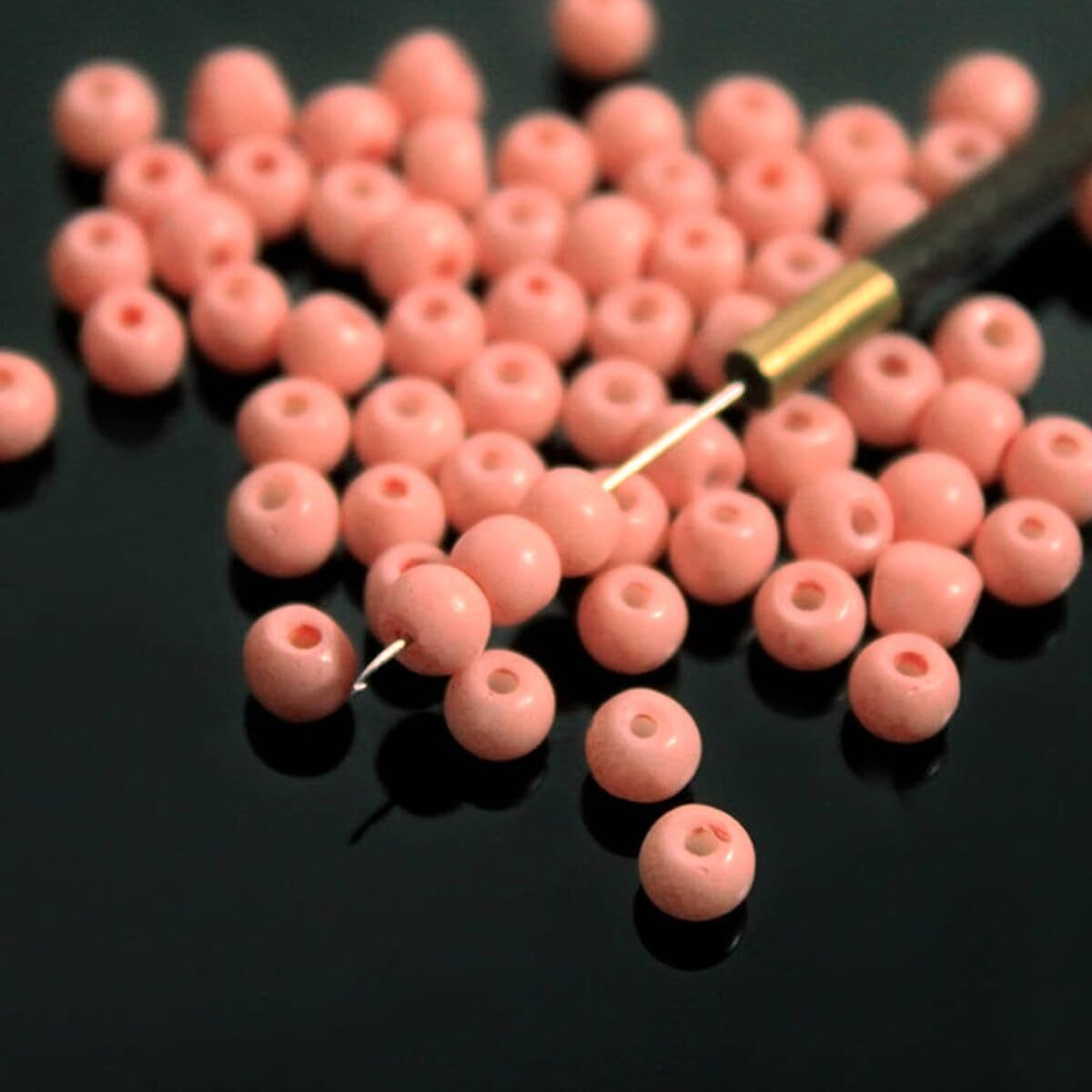 Embroiderymaterial Round Ceramic Glass Beads (Moti) For Jewellery Making, Bracelet, Craft, Embroidery Work, Mala, Toran (Light Peach Color, 100 Gram, 3 To 5 Mm)