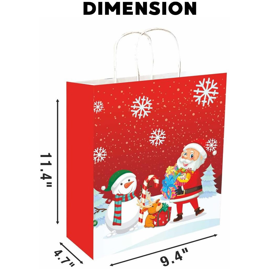 Festiko 12 Pcs Christmas Paper Goodie Bags (11.4 X 4.7 X 9.4 Inch) - Party Candy Gift Bags (Red)