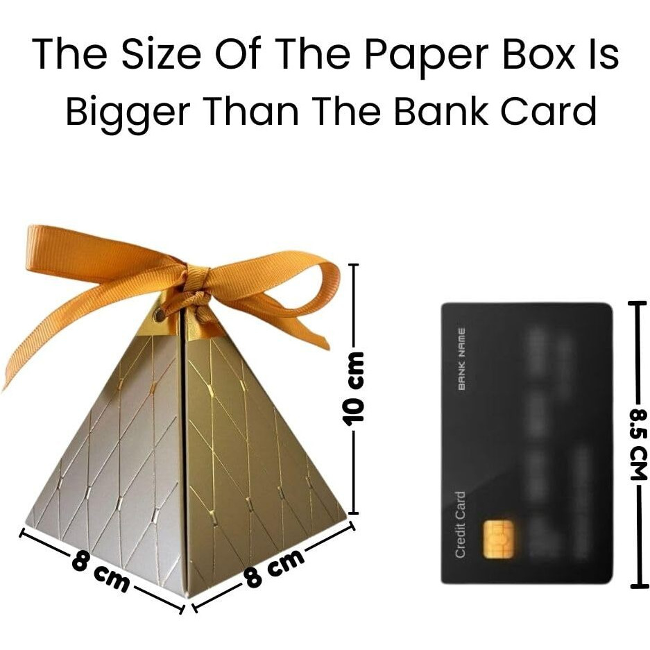 Satyam Kraft 12 Pcs Mini Diamond Pyramid Folding Paper Gift Boxes | Sturdy & Elegant Packaging For Chocolates, Dry Fruits, Small Gifts | Perfect For Wedding, Wedding Returns Gifts, Birthday Gifts (Matte Gold)