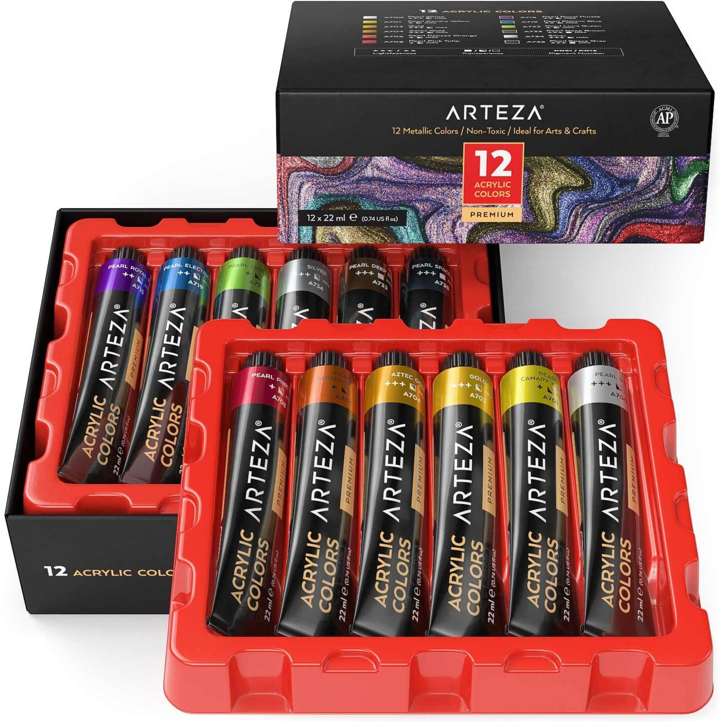 Arteza Metallic Acrylic Colours Set - 22Ml - Assorled Colour Set Of 12