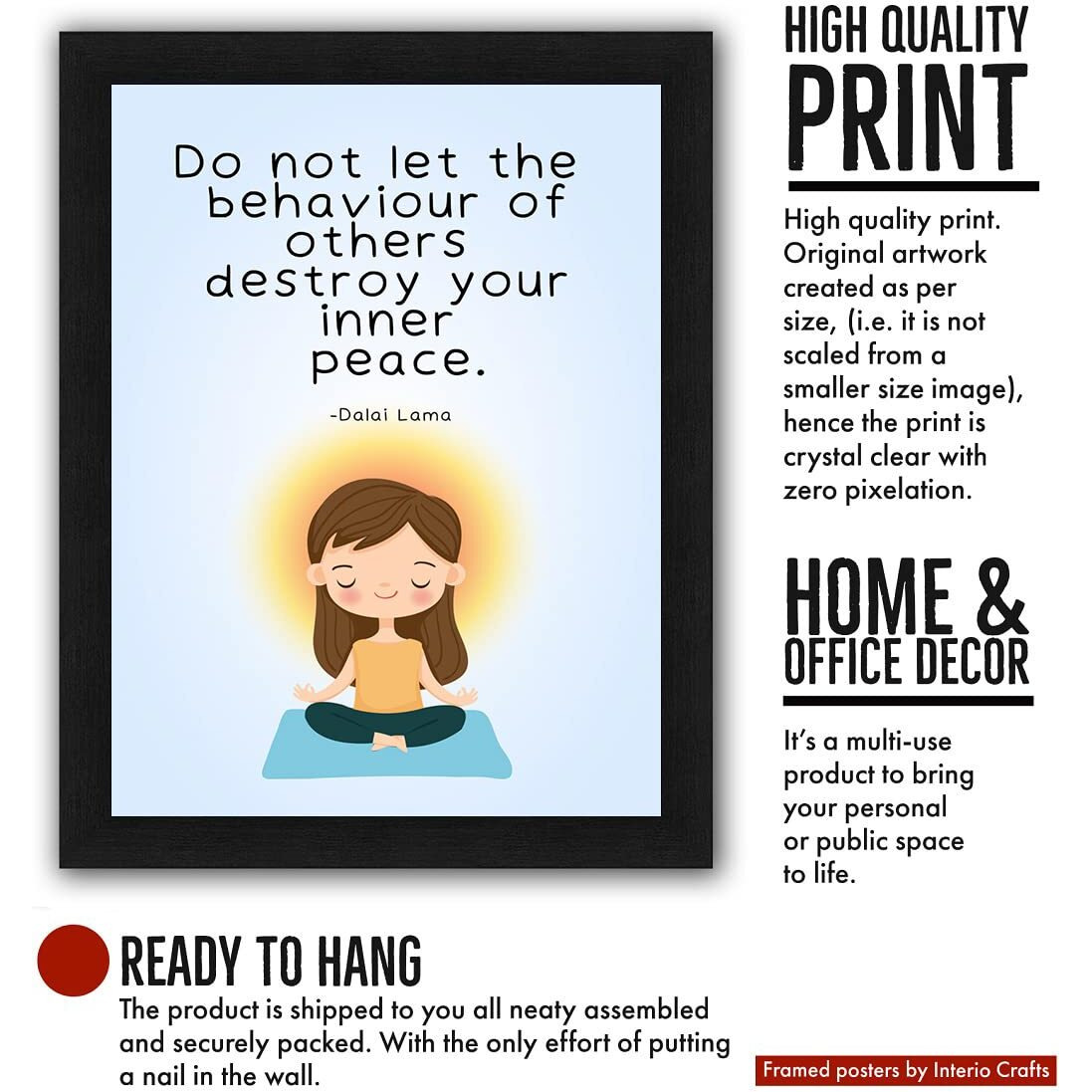 Interio Crafts Dalai Lama Motivational Quote Wall Framed Poster,Dalai Lama Frame Wall Hanging,Dalai Lama Quotes Poster,Synthetic Wood, Black Frame, 13X10 Inches