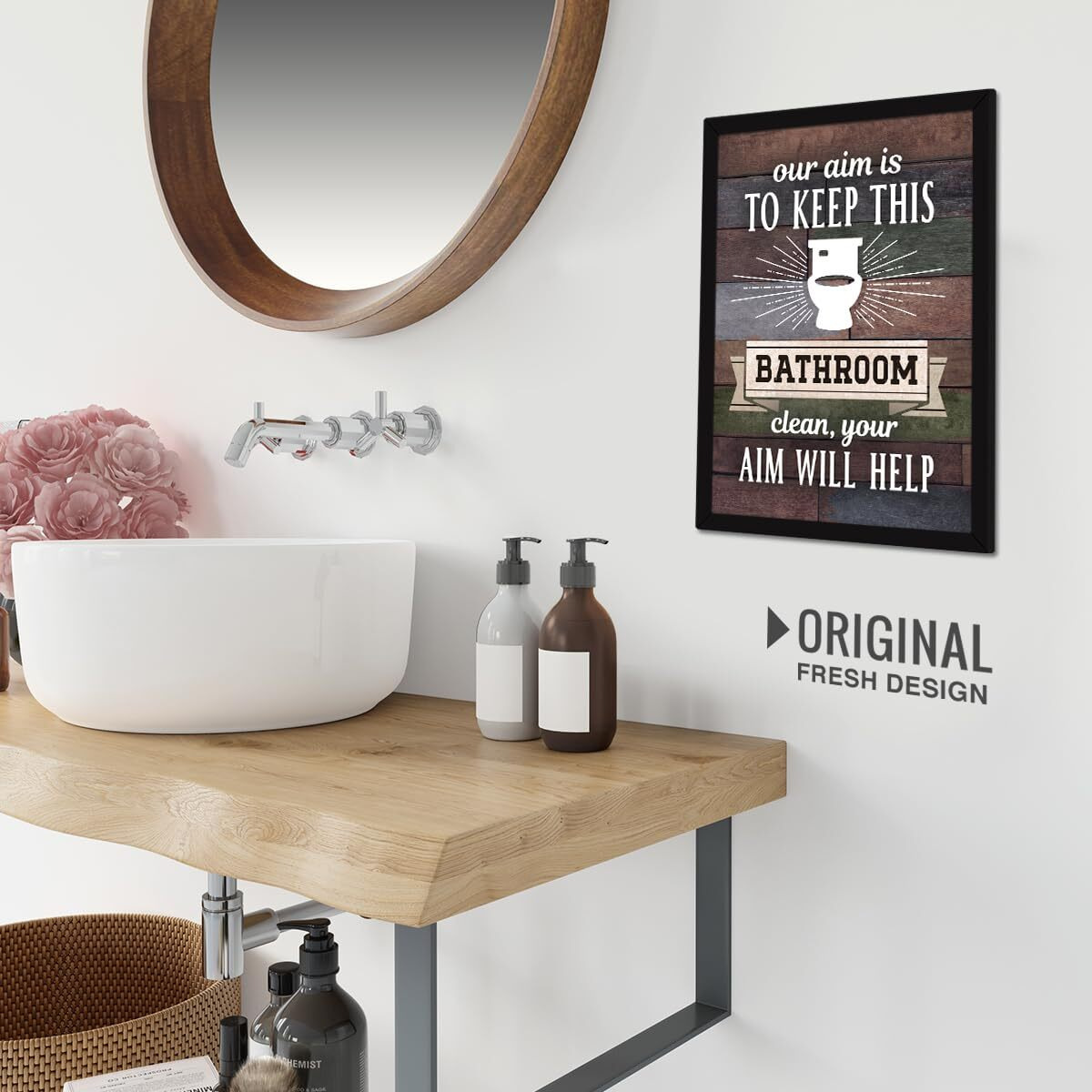 Chaka Chaundh - Bathroom Poster With Frame - Washroom Quotes Framed Poster - Toilet Quotes Wall Hanging - Bathroom Rules Poster - 14 X 11 Inches