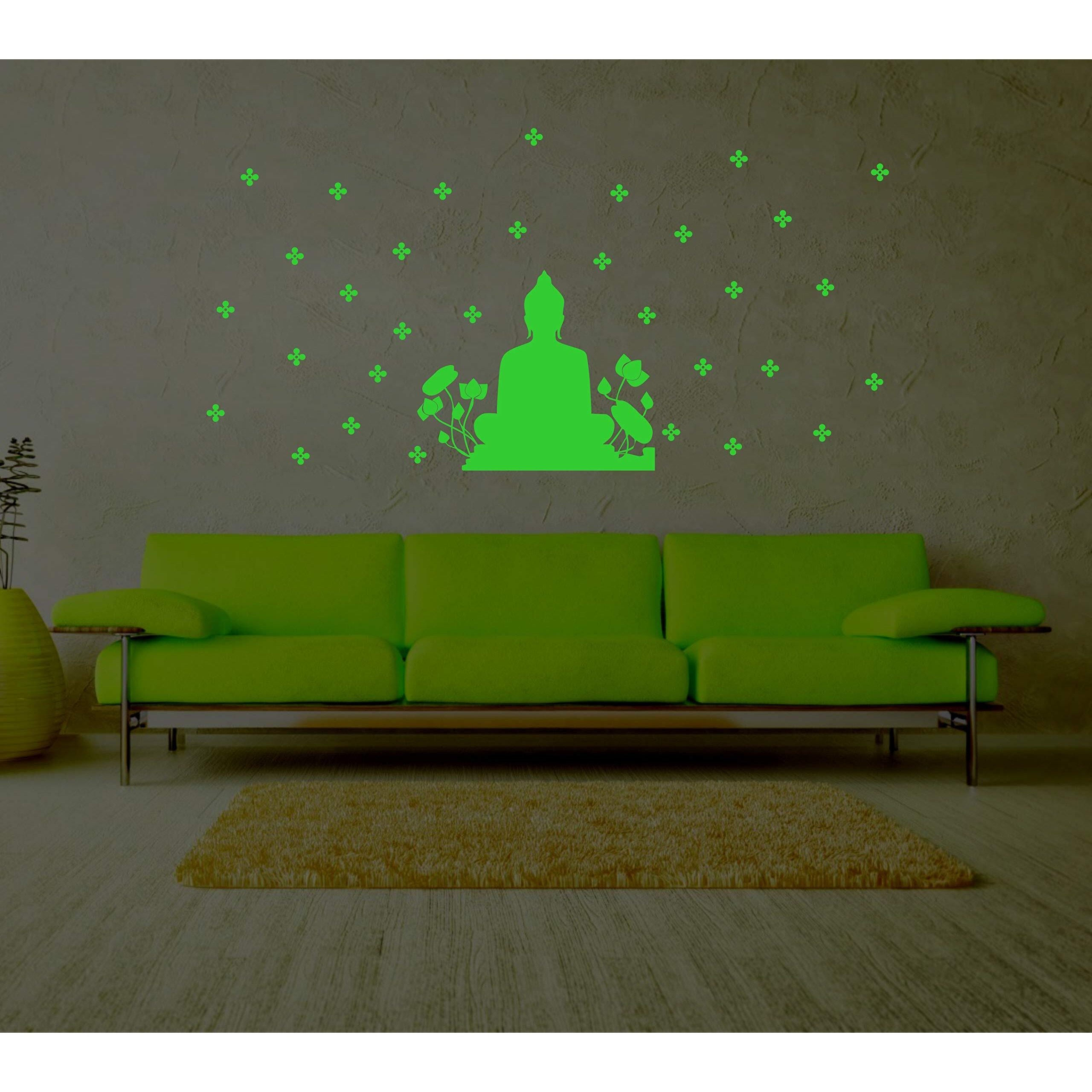 Dreamkraft Glow-In-The-Dark Buddha Radium Wall Stickers - Night Stickers For A Calming & Glowing Redium Wall Sticker For Home Decor, Kid's Room(Green, 72X37 Cm)