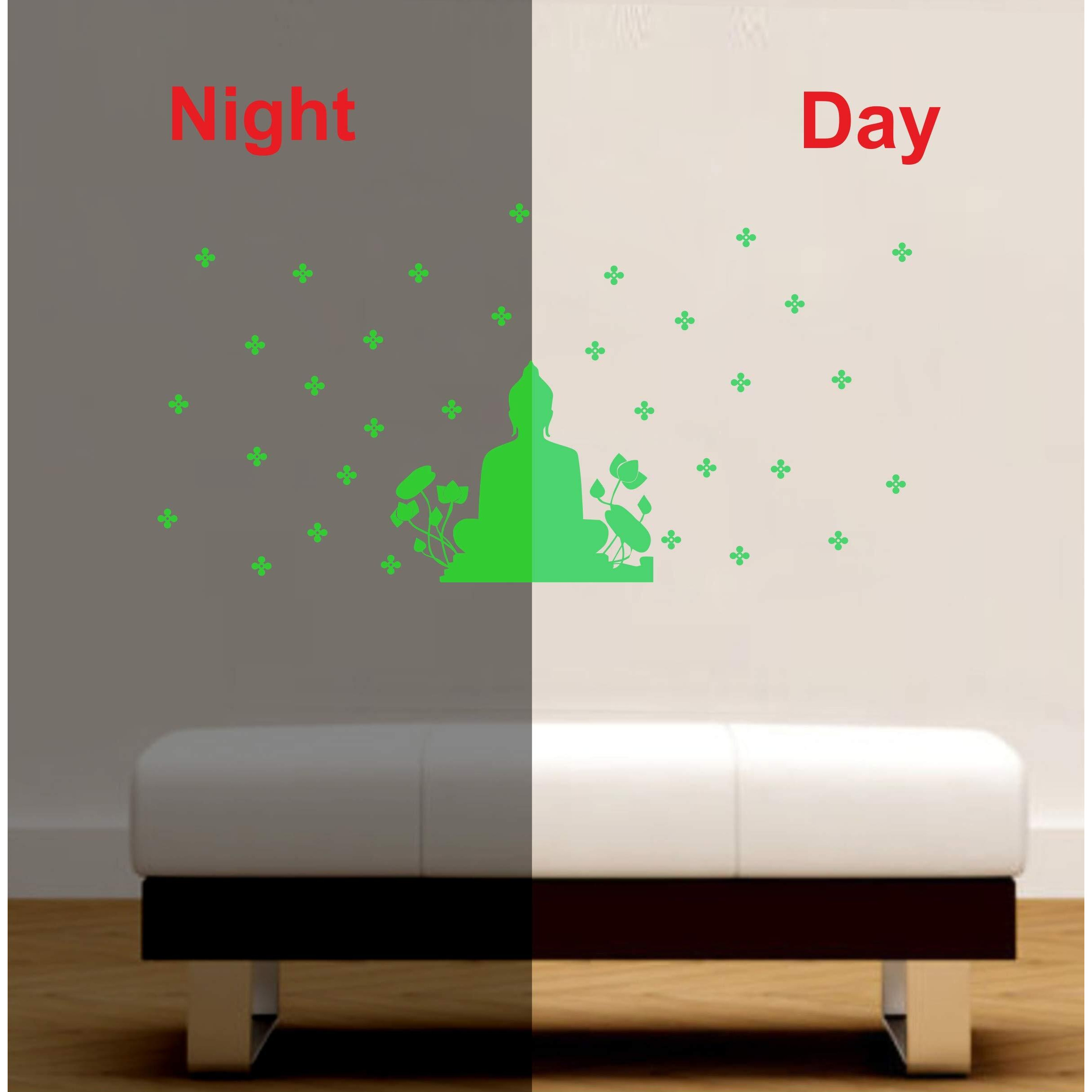 Dreamkraft Glow-In-The-Dark Buddha Radium Wall Stickers - Night Stickers For A Calming & Glowing Redium Wall Sticker For Home Decor, Kid's Room(Green, 72X37 Cm)