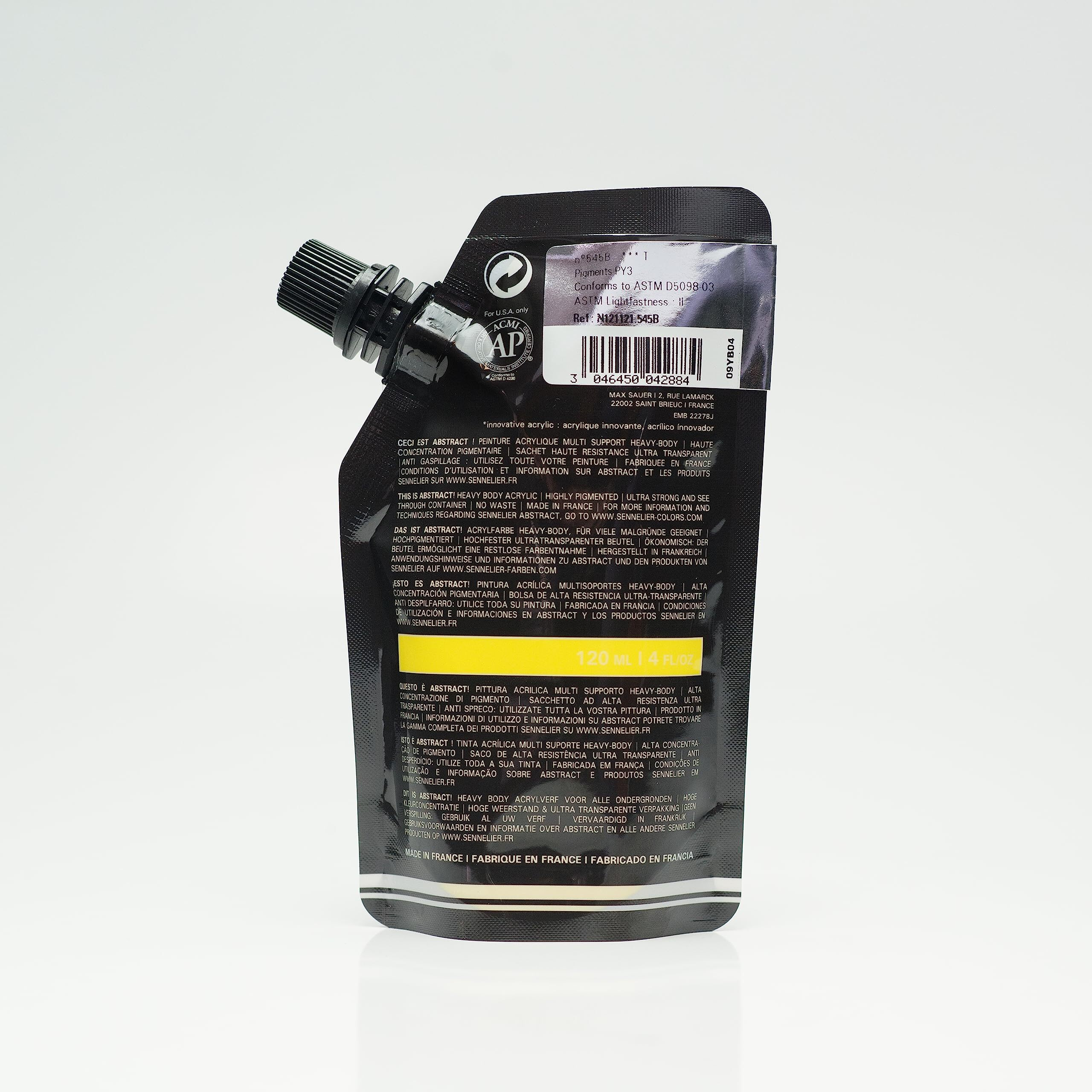 Sennelier Abstract Artist Acrylic 120 Ml Pouch (Cadmium Yellow Lemon Hue High Gloss) |Ideal For Urban Art, Large Murals, Or Abstract Expressionism.