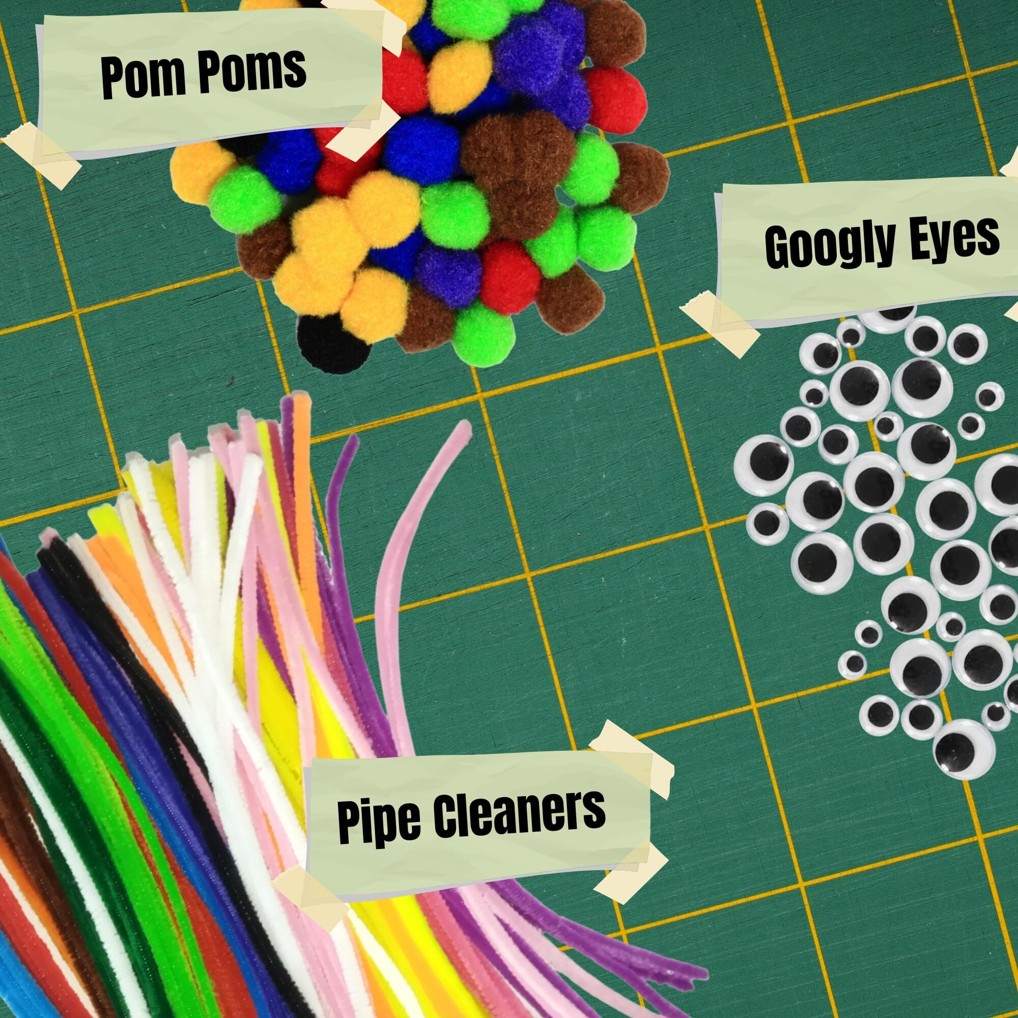 Ieididactics Vibhuti Crafts Bundle (50 Pcs Of Pipe Cleaners, Pompom, Googly Eye)- Creative Supplies For Diy Projects And Art Activities