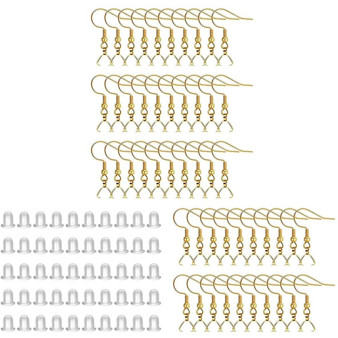 Maycreate 100Pcs Earring Hooks For Jewellery Making, Gold Earring Hooks With 50 Silicone Earring Backs, Hypoallergenic Stainless Steel Dangle Earring Making Supplies Kit For Diy Hook Earrings