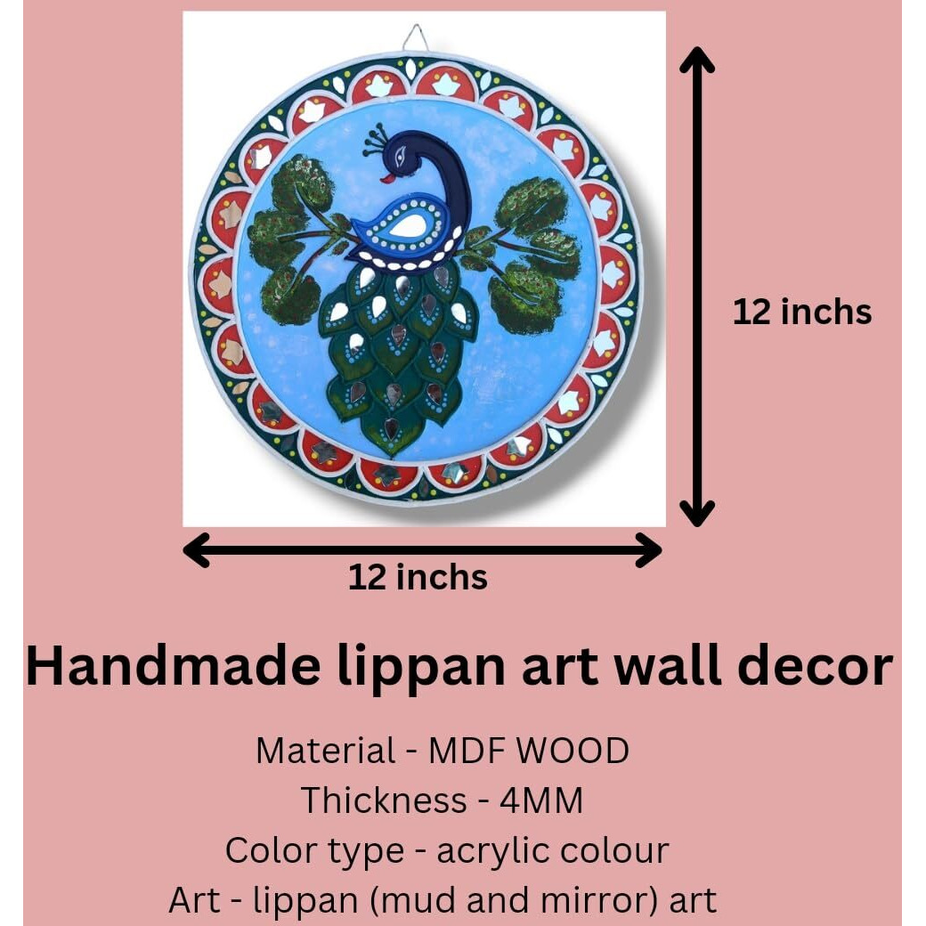 Aarya Ovation Lippan Art Wall Hanging For Home Decoration/Living Room/Kids Room/Garden Dcor.Peacock