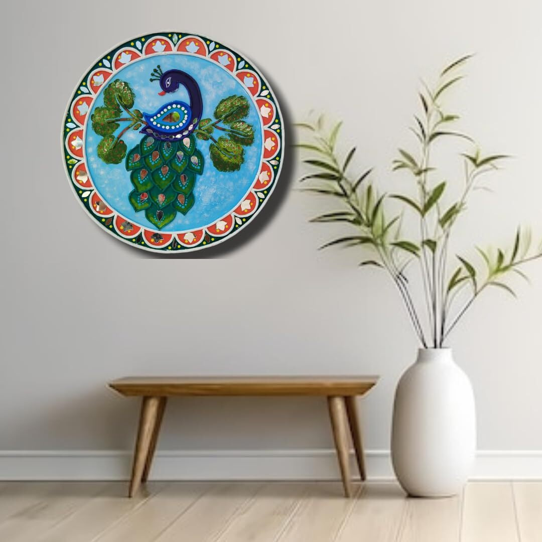 Aarya Ovation Lippan Art Wall Hanging For Home Decoration/Living Room/Kids Room/Garden Dcor.Peacock