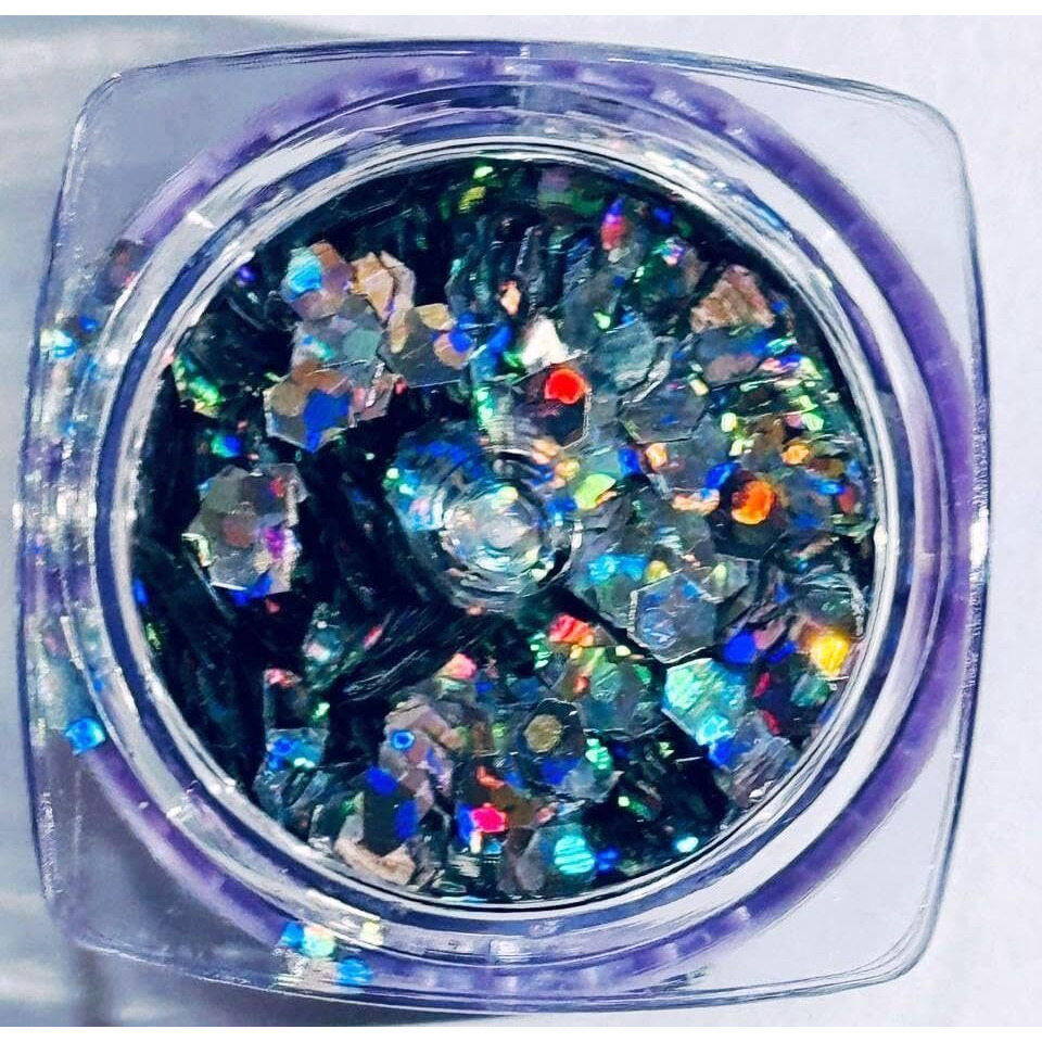 Mahir Galaxy Silver Holographics Chunky 6 Shade In Jar (3 Gm Each) For Nail Art & Makeup & Art And Craft.