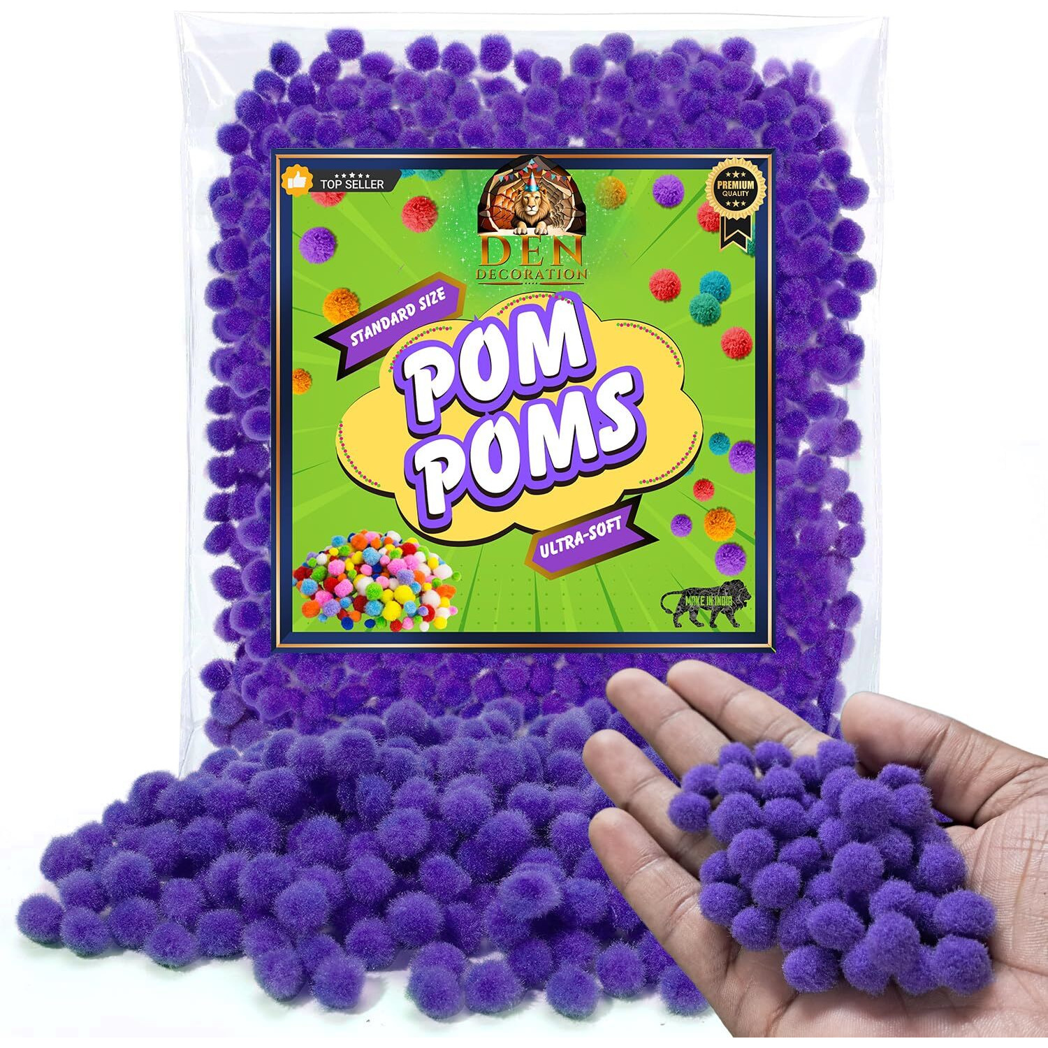 Den Decoration Premium Soft Tiny Pom Pom Balls For Craft (1 Cm) (Royal Purple, 100)