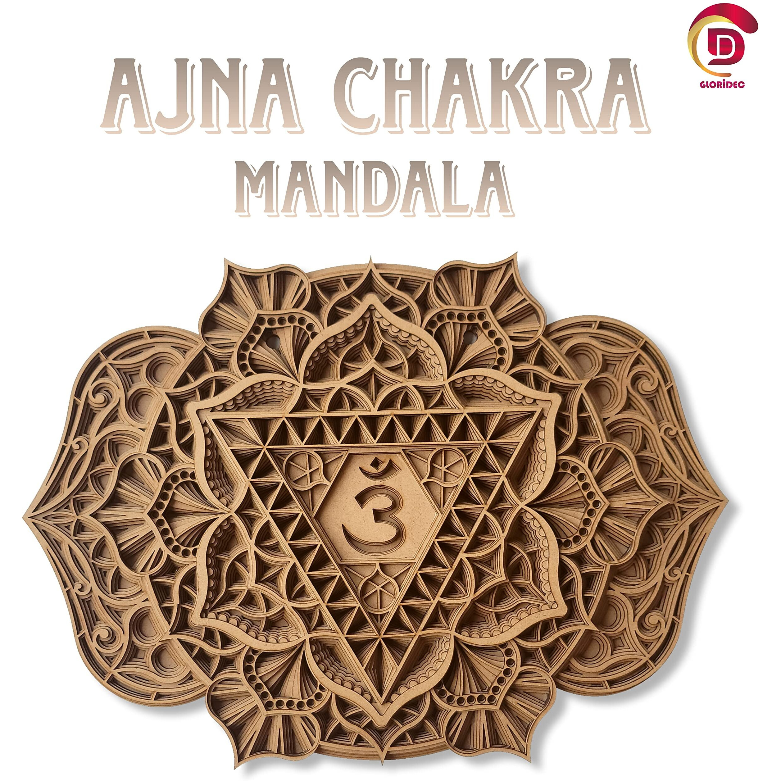 Gloridec Wooden 3D Laser Cut Decorative Mandala Wall Decor | Decorative Multi Layered Rectangle Mandala Wall Art, Living Room Wall Hanging (Ajna Chakra Mandala) (16" X 11.5")