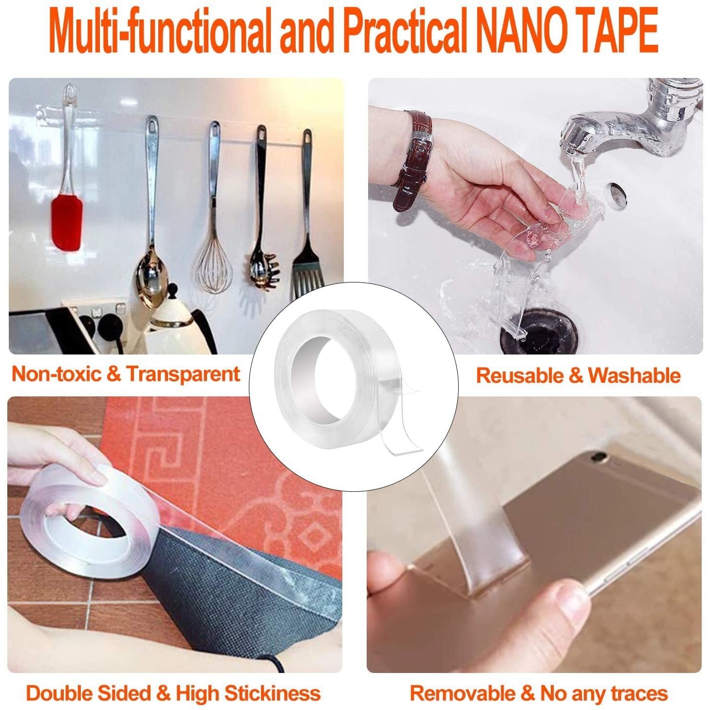 Mockery Double Sided Tape Heavy Duty, Multipurpose Removable Mounting Tape Adhesive Grip, Strong Sticky Wall Tape Strips Transparent Tape Poster Carpet Tape For Paste Items, Thickness 2Mm, 3Meters