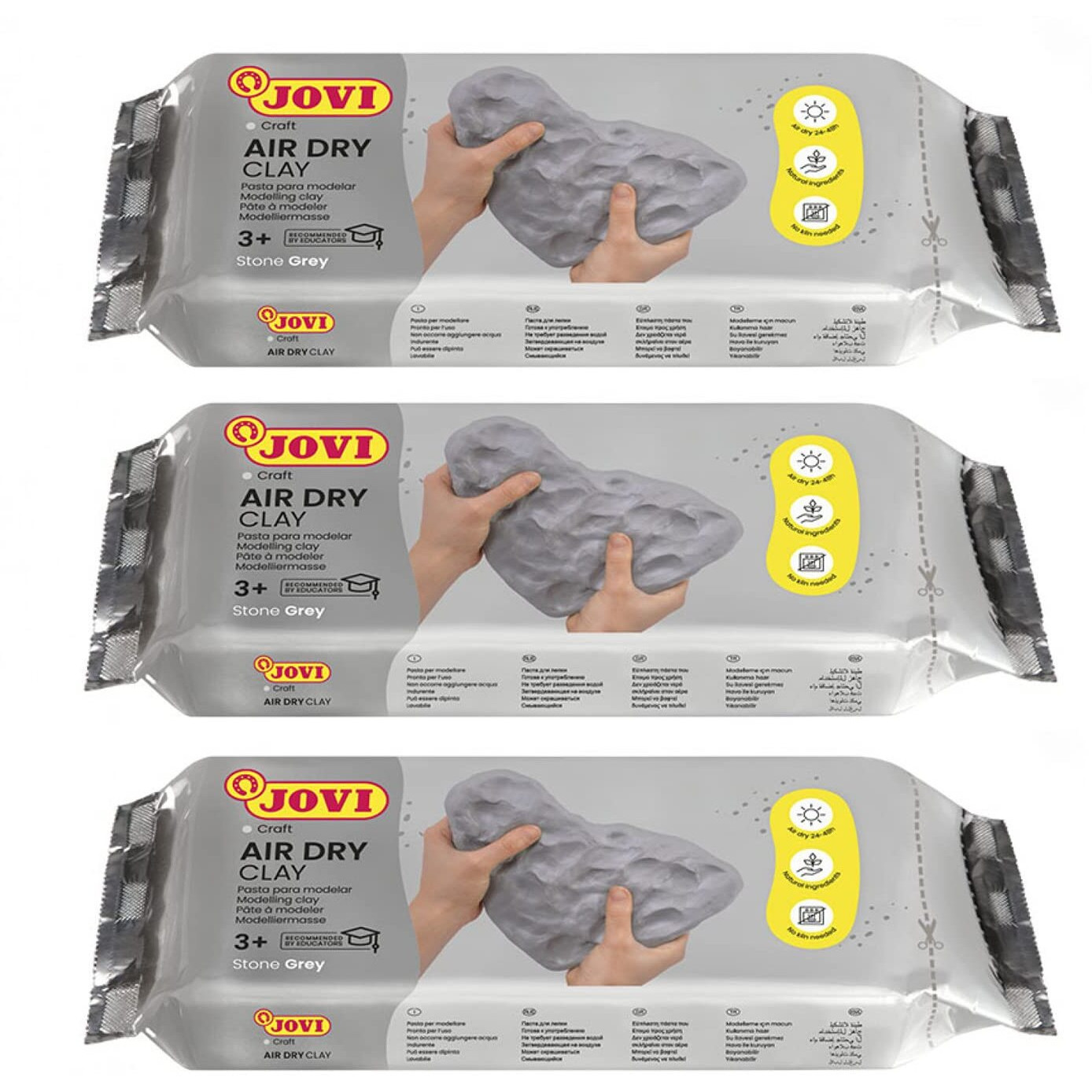 Jovi European Air-Dry Modeling Grey Clay 3 Packets - Each Pack Of 250 Grams For Sculpting Pottery Art & Craft Handicraft Educational Purpose Fine Motor Skills