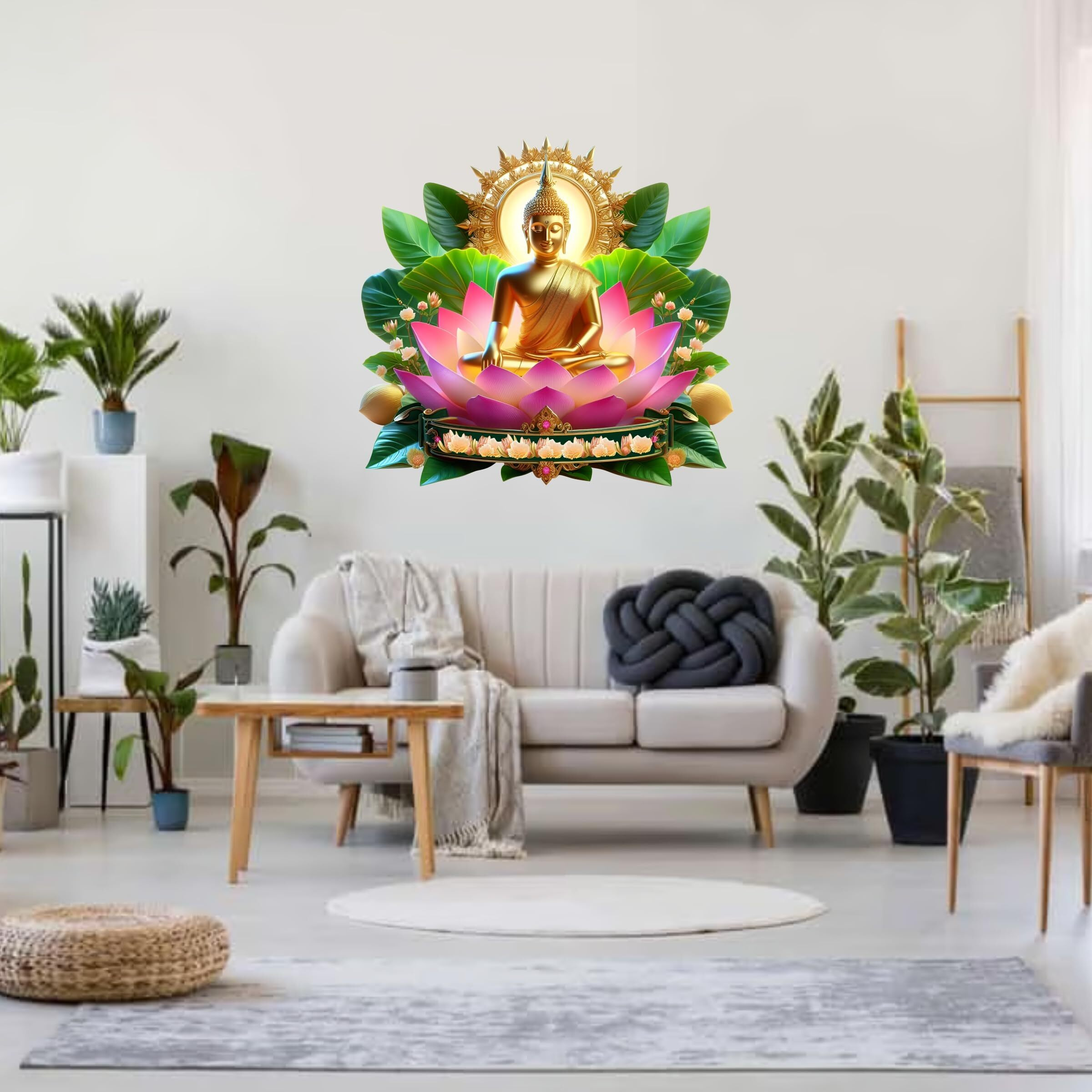 Creativeedge Meditating Buddha Sitting On Lotus Flower Multicolor Decorative Wall Sticker For Pooja Room, Livingroom, Bedroom, Office, Kidsroom (62 Cm X 58 Cm)