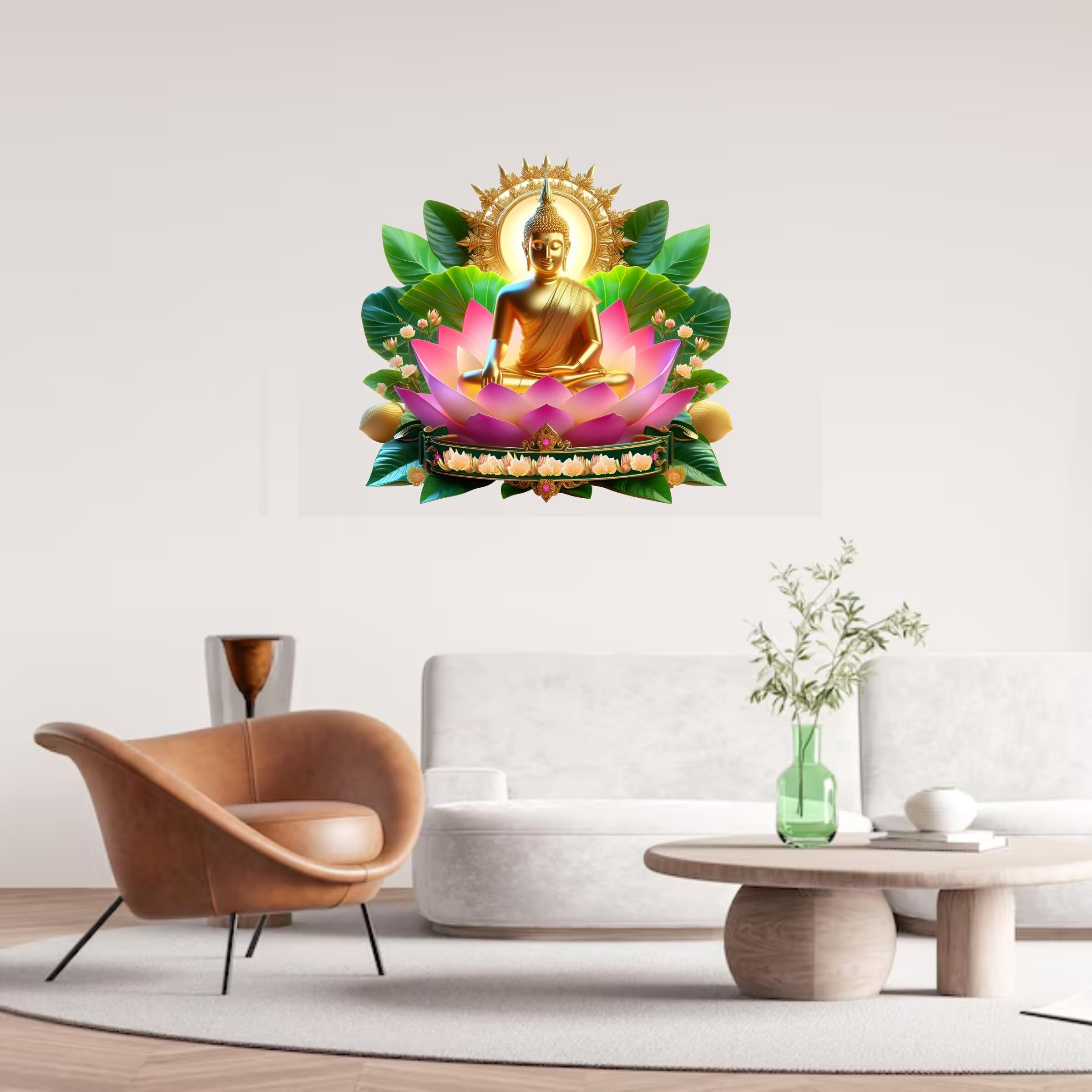 Creativeedge Meditating Buddha Sitting On Lotus Flower Multicolor Decorative Wall Sticker For Pooja Room, Livingroom, Bedroom, Office, Kidsroom (62 Cm X 58 Cm)