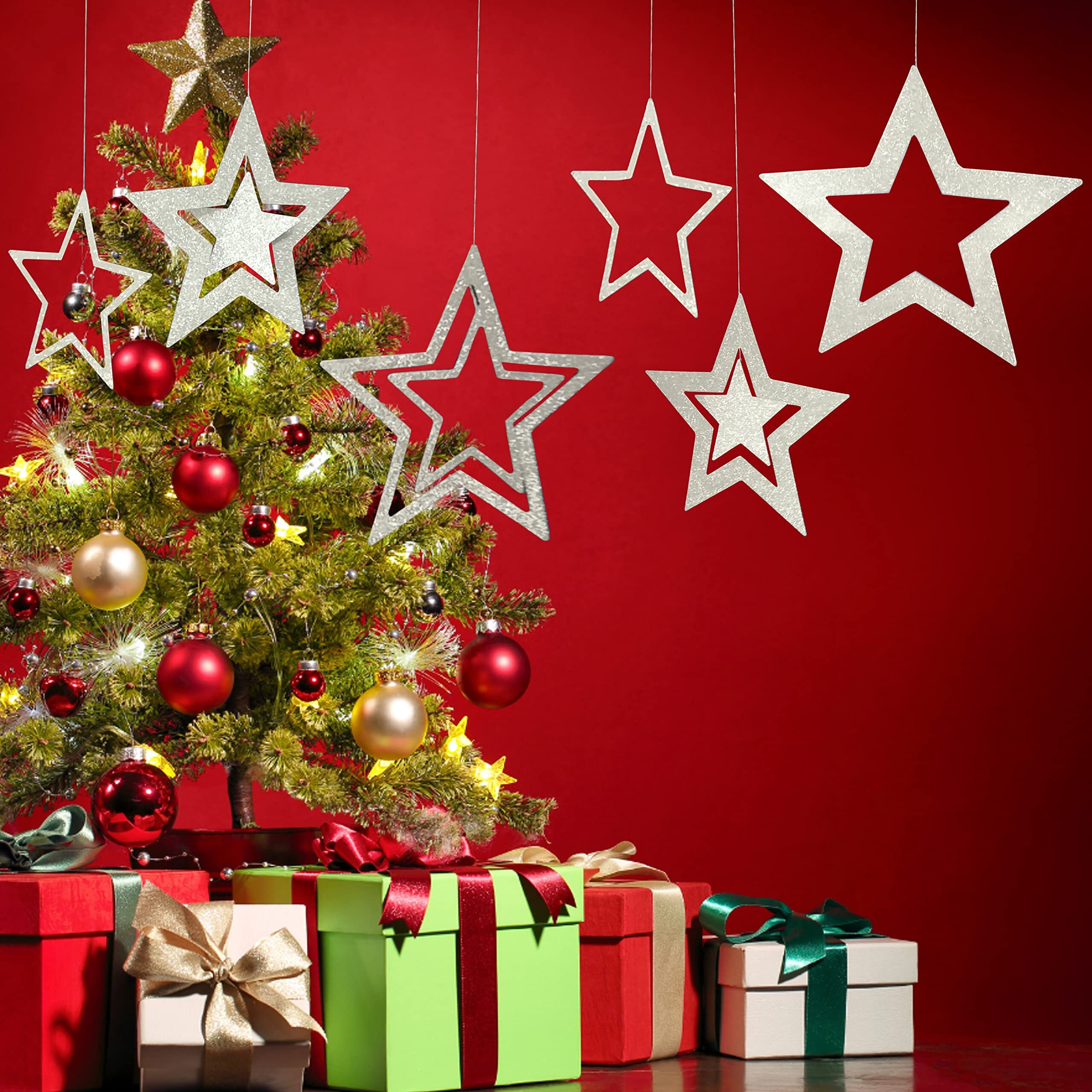 Toyxe Paper Hanging Stars In Star Sparkle Glitter Silver Pack Of 6 Pcs