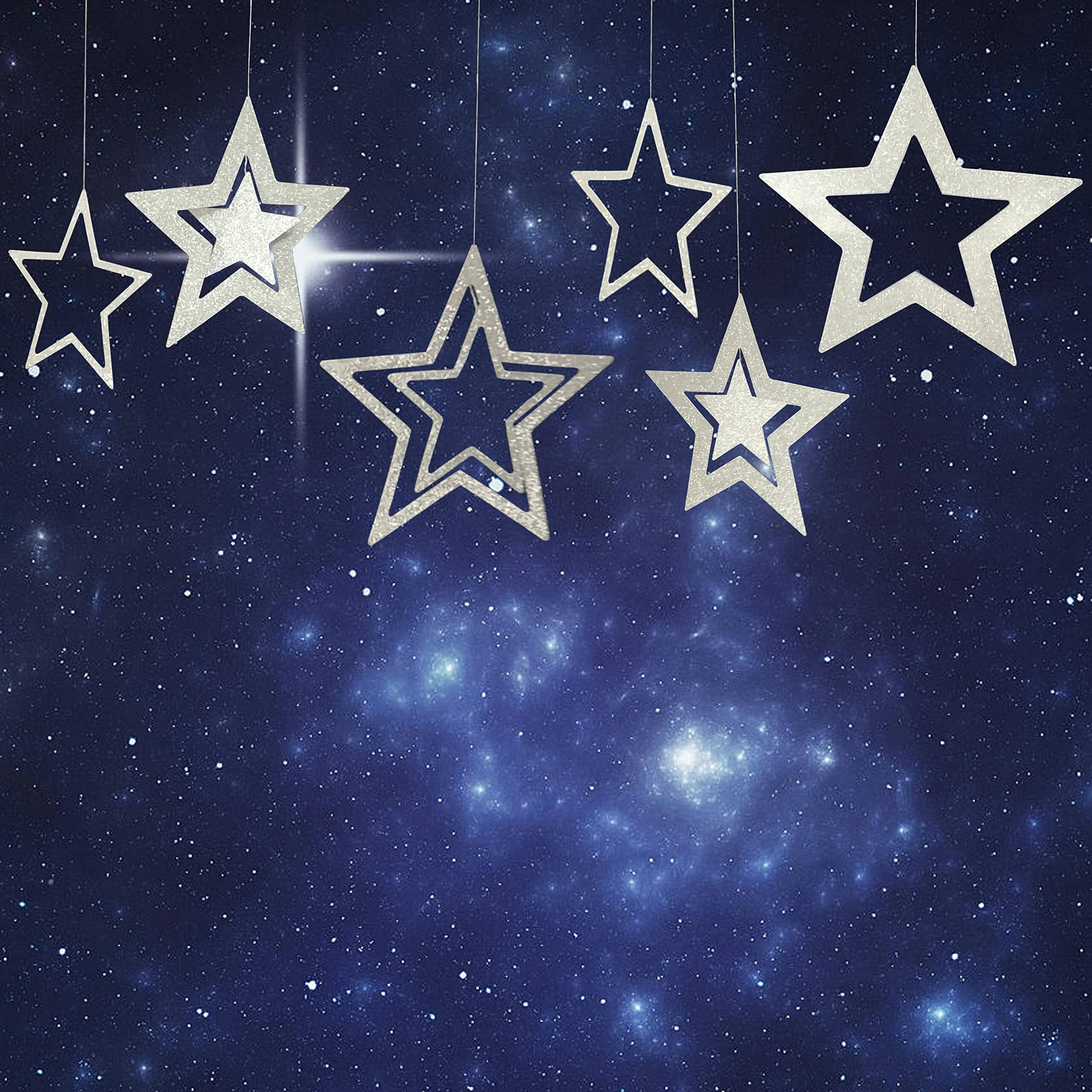 Toyxe Paper Hanging Stars In Star Sparkle Glitter Silver Pack Of 6 Pcs