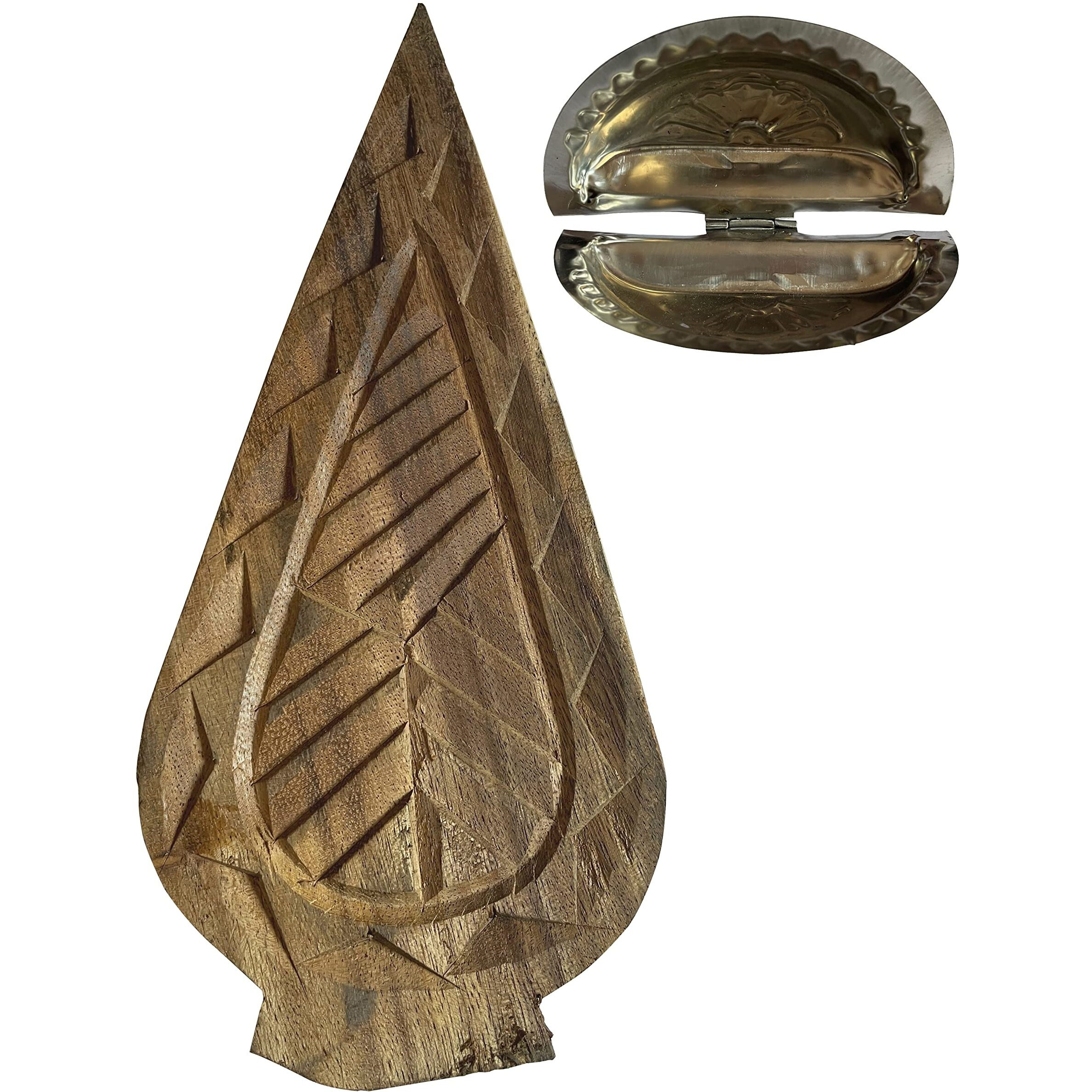 Aavya Handmade Strong Wood Thekua Khajoor Mould (Thekua/Khajur Sancha) With Free Gujia (Purukiya) Steel Mould
