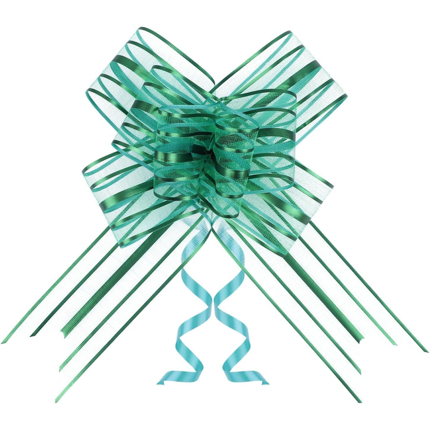Pandeji 50Mm Organza Pull Bow Ribbon 6Inch Size For Christmas, Party Birthday Gift, Ribbon Bows For Wrapping Boxes Or Flower Decorations (Green Color, 20Pc Pack)