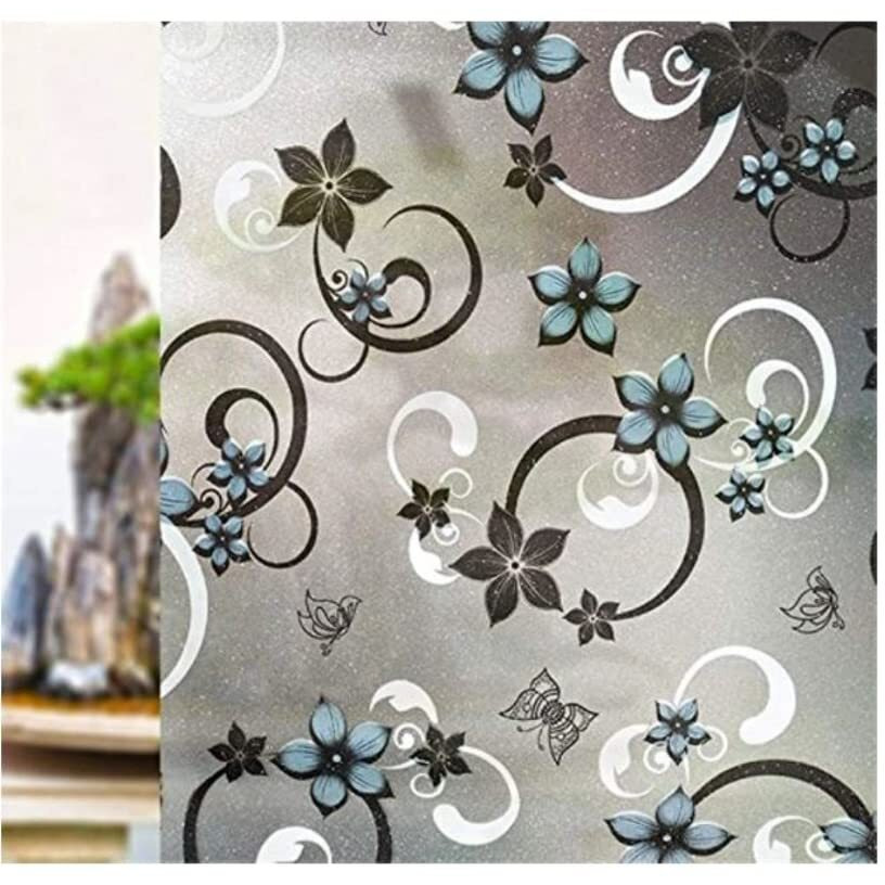 Indian Royals Black And Blue Star Flower Design Viny Uv Protective Rustproof Waaterproof Self Adhesive Glass Window Sticker (200 Cm X 45 Cm)