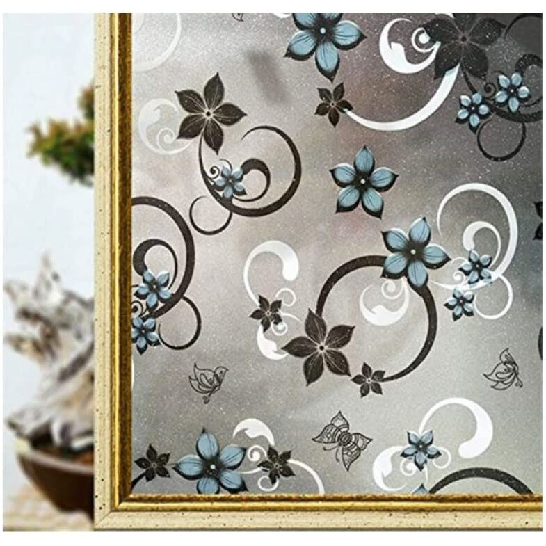 Indian Royals Black And Blue Star Flower Design Viny Uv Protective Rustproof Waaterproof Self Adhesive Glass Window Sticker (200 Cm X 45 Cm)