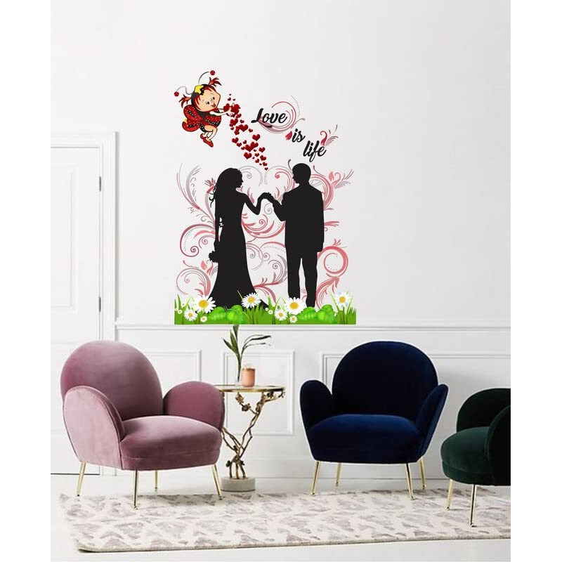 Dreamkraft Loving Couple Love Is Life Wall Sticker (Multicolor Pvc Vinyl 72 X 51 Cm)