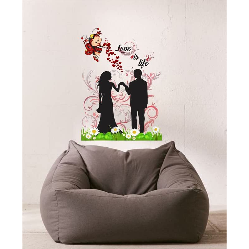 Dreamkraft Loving Couple Love Is Life Wall Sticker (Multicolor Pvc Vinyl 72 X 51 Cm)