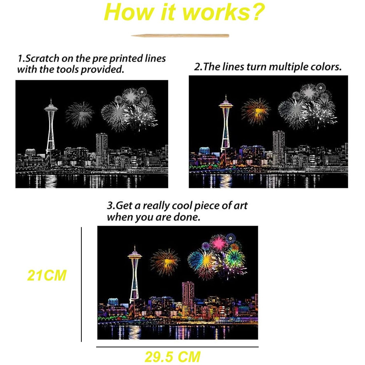 Cityscape Scratch Art Sheets, City View Scratch Cards, A4 Size, Art Kit For Meditation, Rainbow Scratch Paper, Art And Craft For Adults And Kids, Women's Crafting Hobby, Gift For Girls And Women