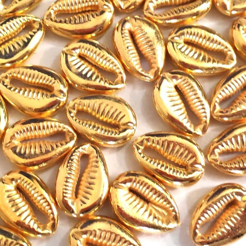 Get-Set-Go Golden Color Plastic Beads Cowrie/Kodi/Kavade Shape (80 Pcs) For Jewellery Making, Arts And Crafts Work, Necklace, Bracelet Earring Diy Kit (Cowrie)