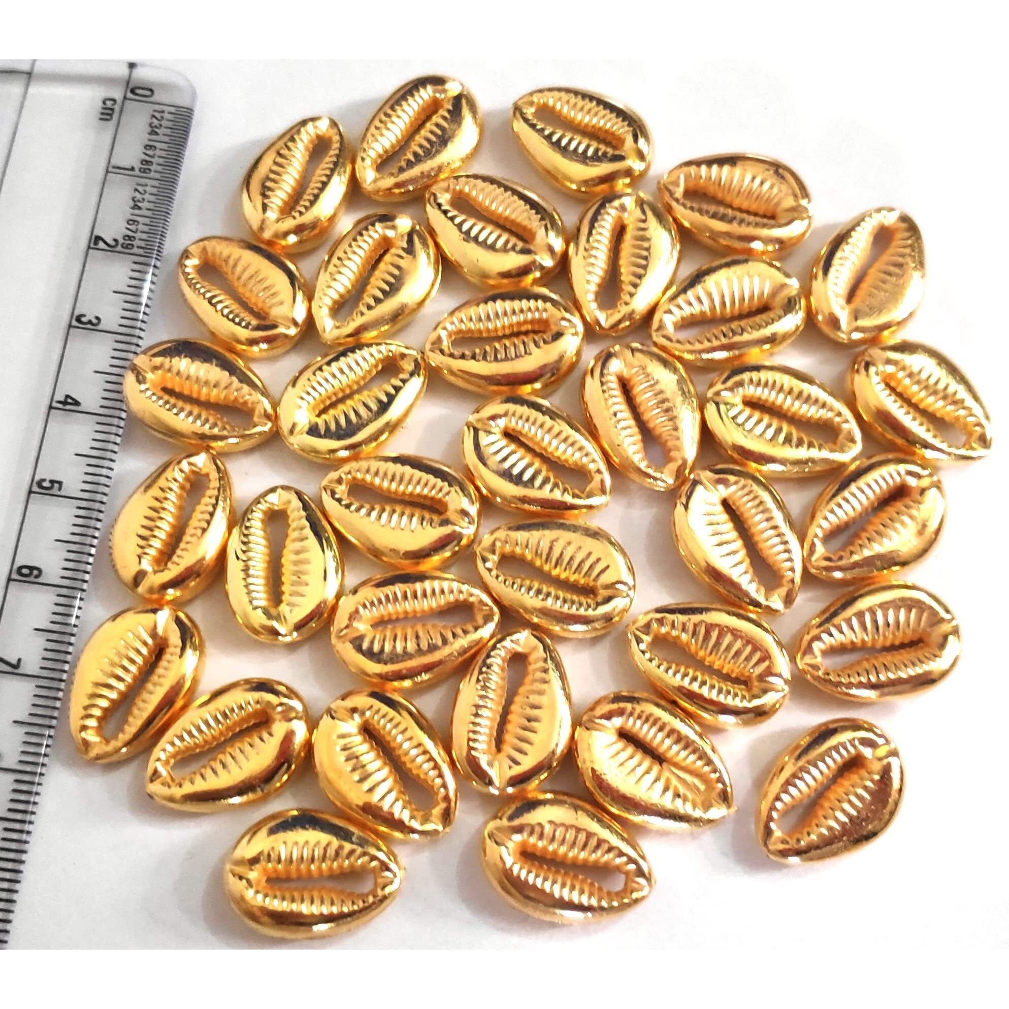 Get-Set-Go Golden Color Plastic Beads Cowrie/Kodi/Kavade Shape (80 Pcs) For Jewellery Making, Arts And Crafts Work, Necklace, Bracelet Earring Diy Kit (Cowrie)