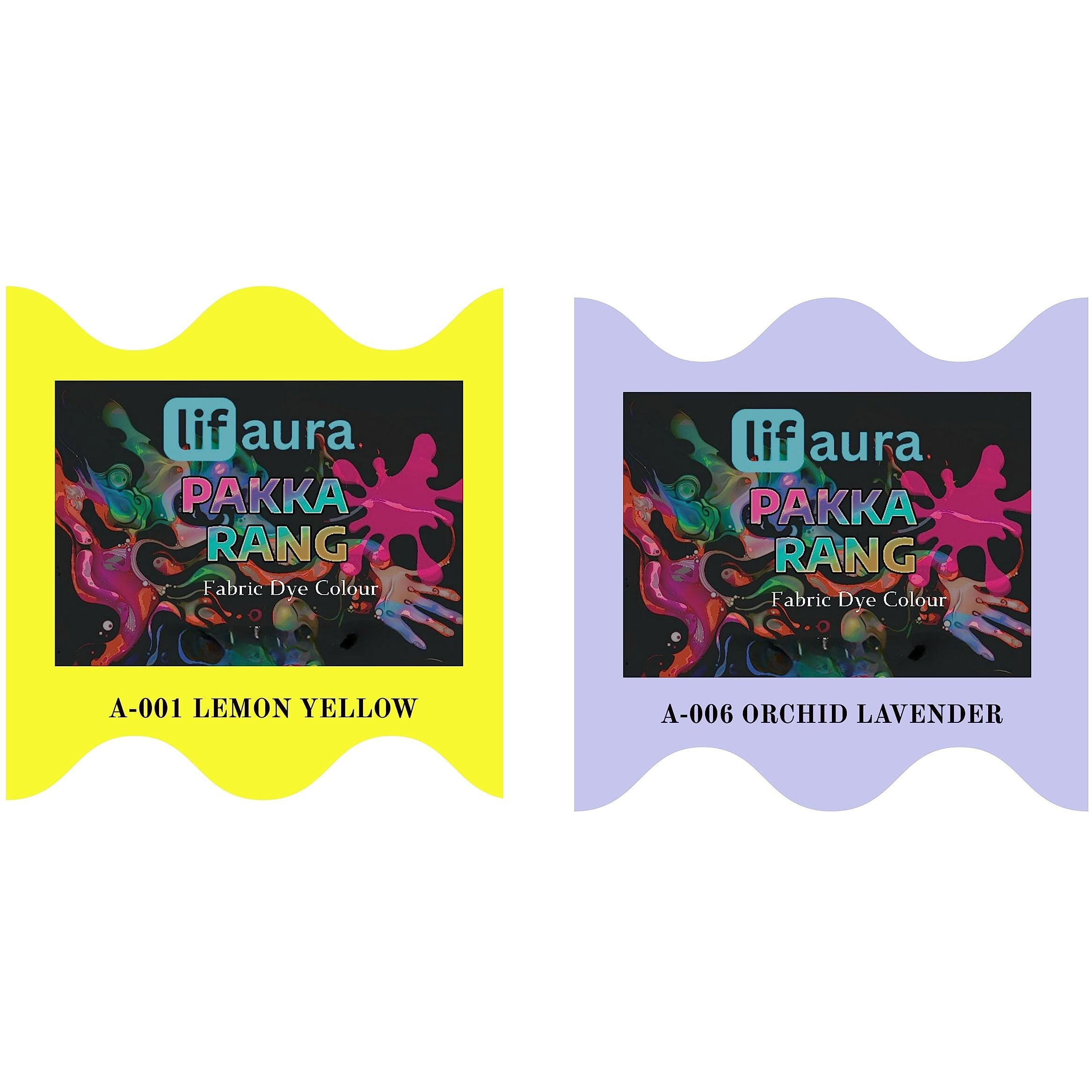 Prokart Lifaura Pakka Rang Fabric Permanent Dye Color Kit Pack Of 6 Sachets (5G Each 30G Pack) With 30G Dyfixershadea-001 Lemon Yellow01 & Lavender06 Each Color 3 Sachets