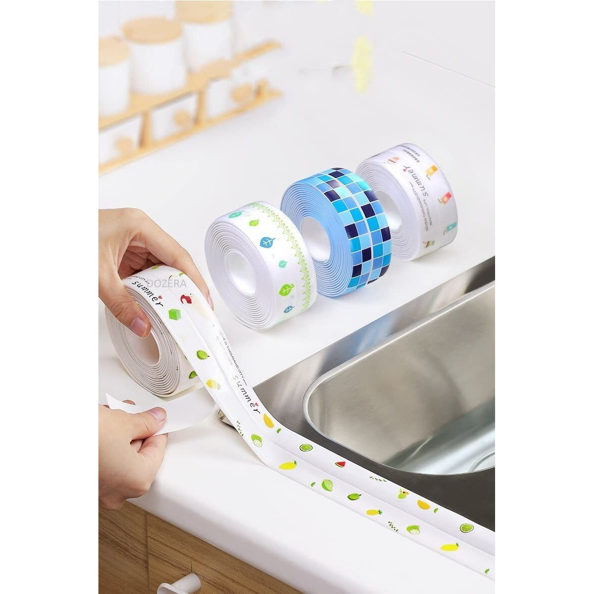 Dozera Waterproof Tape For Kitchen Sink Oil Proof Caulk Tape Strip Self Adhesive Bathroom Corner Caulking Sealing Tape Gap Sealer Waterproof Tape For Platform Basin Toilet 3.2M*3.8Cm (Multi Print)
