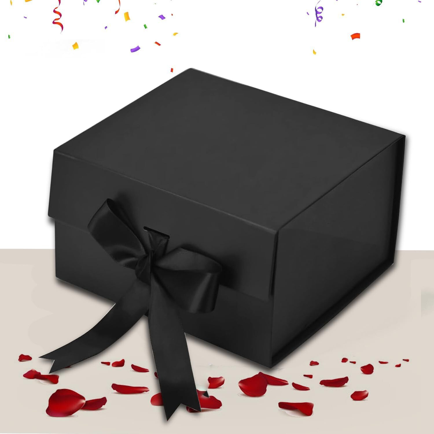 Aakriti Black Foldable Rakhi Gift Box Empty Gift Box With Satin Ribbon, Multipurpose Hamper Box Holds Upto 5 Kg Reuse Gift Boxes Box For Gift Packing (Small 18 X 17 X 9 Cm, Black Matte Finish 1Pcs)