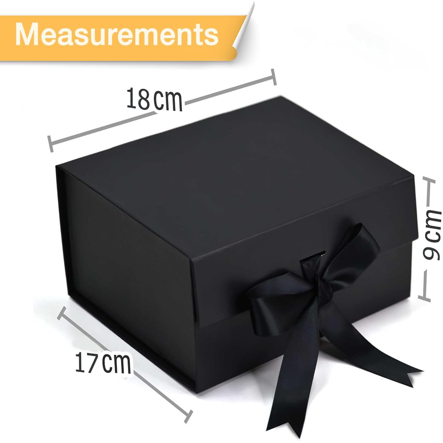 Aakriti Black Foldable Rakhi Gift Box Empty Gift Box With Satin Ribbon, Multipurpose Hamper Box Holds Upto 5 Kg Reuse Gift Boxes Box For Gift Packing (Small 18 X 17 X 9 Cm, Black Matte Finish 1Pcs)