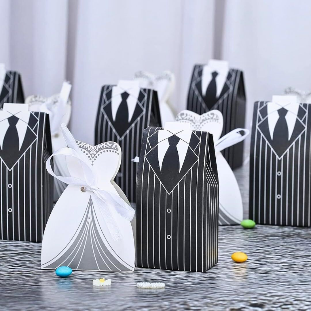 Satyam Kraft 50 Pcs (25 Pcs Bride & 25 Pcs Groom) Gift Box | Luxury Wedding Favors & Return Gifts| Elegant Boxes For Engagement,Anniversary & Party Gifting | Decorative Boxes For Marriage