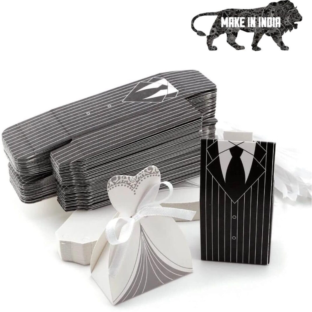 Satyam Kraft 50 Pcs (25 Pcs Bride & 25 Pcs Groom) Gift Box | Luxury Wedding Favors & Return Gifts| Elegant Boxes For Engagement,Anniversary & Party Gifting | Decorative Boxes For Marriage