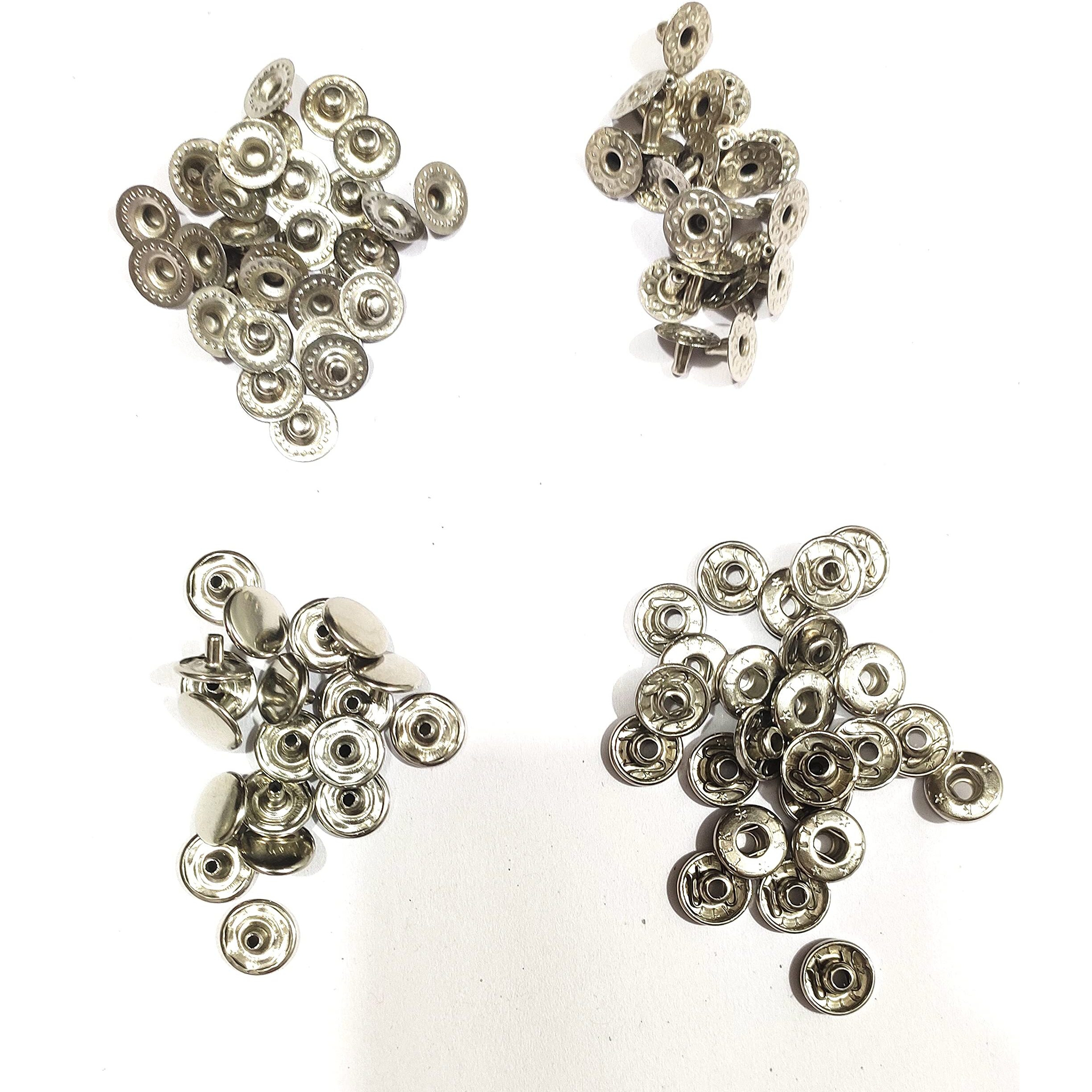 Omx, 50 Set Metal No Sewing Press Studs Buttons Snap Fastener Popper 10Mm, Metal Snap Fasteners Press Stud Rounded Sewing Rivet Buttons Clothing Leather Craft Diy
