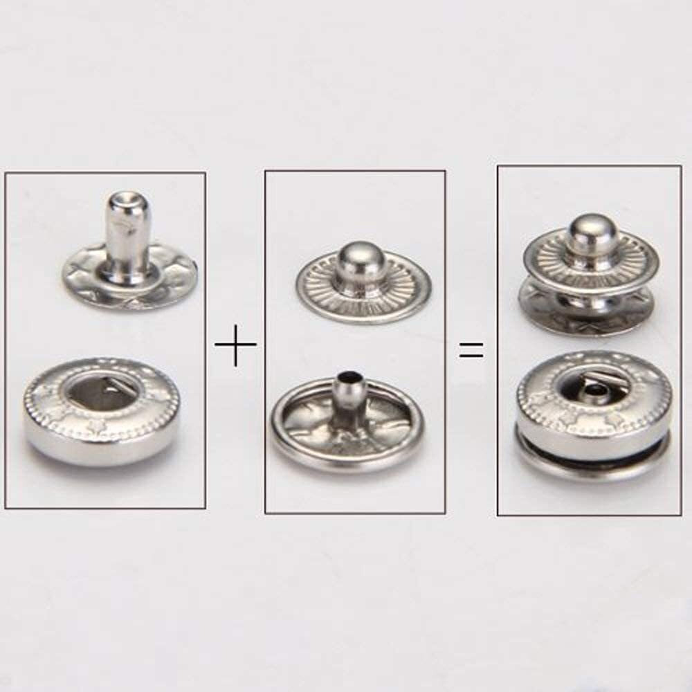 Omx, 50 Set Metal No Sewing Press Studs Buttons Snap Fastener Popper 10Mm, Metal Snap Fasteners Press Stud Rounded Sewing Rivet Buttons Clothing Leather Craft Diy