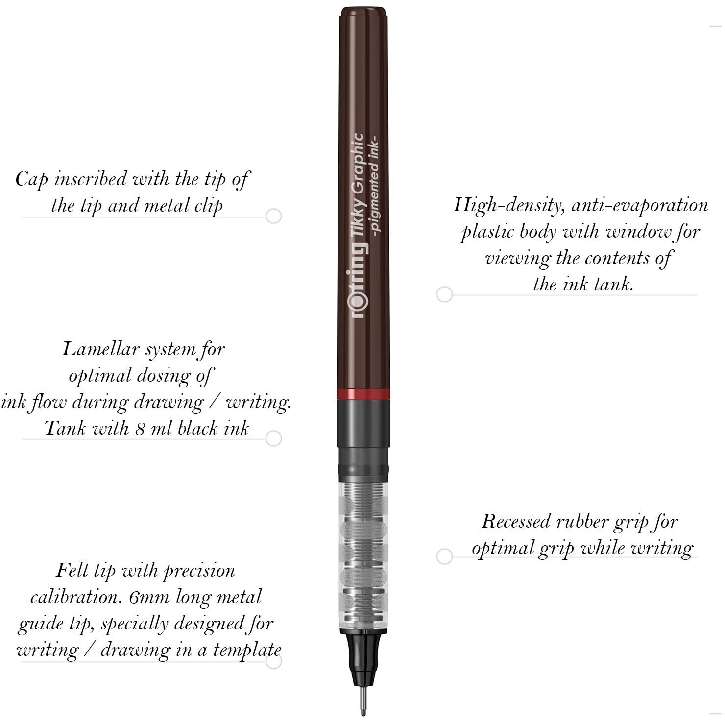 Rotring Tikky Graphic Pigment Liner 0.2Mm & 0.3Mm Pens - 3 Each With Black Pigmented Ink, Fibre Tip, 6 Pen Set For Art Drawings Mandala Calligraphy Outline Art & Craft