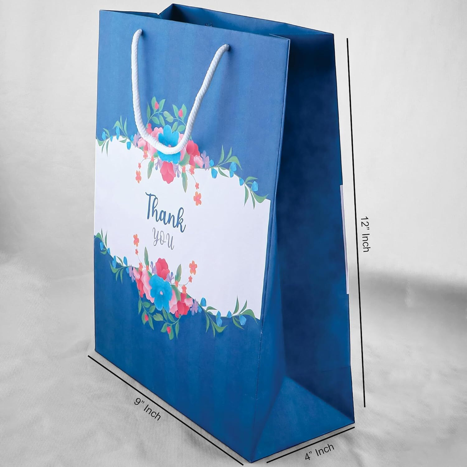 Amit Marketing Floral Pattern Thank You Paper Bags With Handle I Kraft Virgin Colorful White Paper Carry Bag I For Return Gifting Shopping Boutique Retail Wedding Birthday Baby Shower - 9X4X12 Inch (30 Pcs)